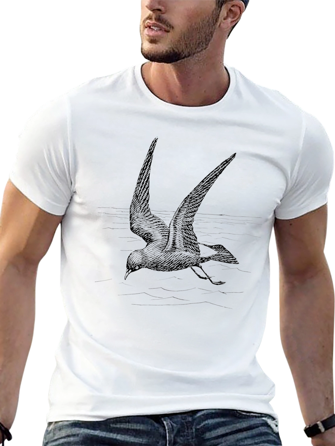 Black T-Shirt with Bird Graphic
