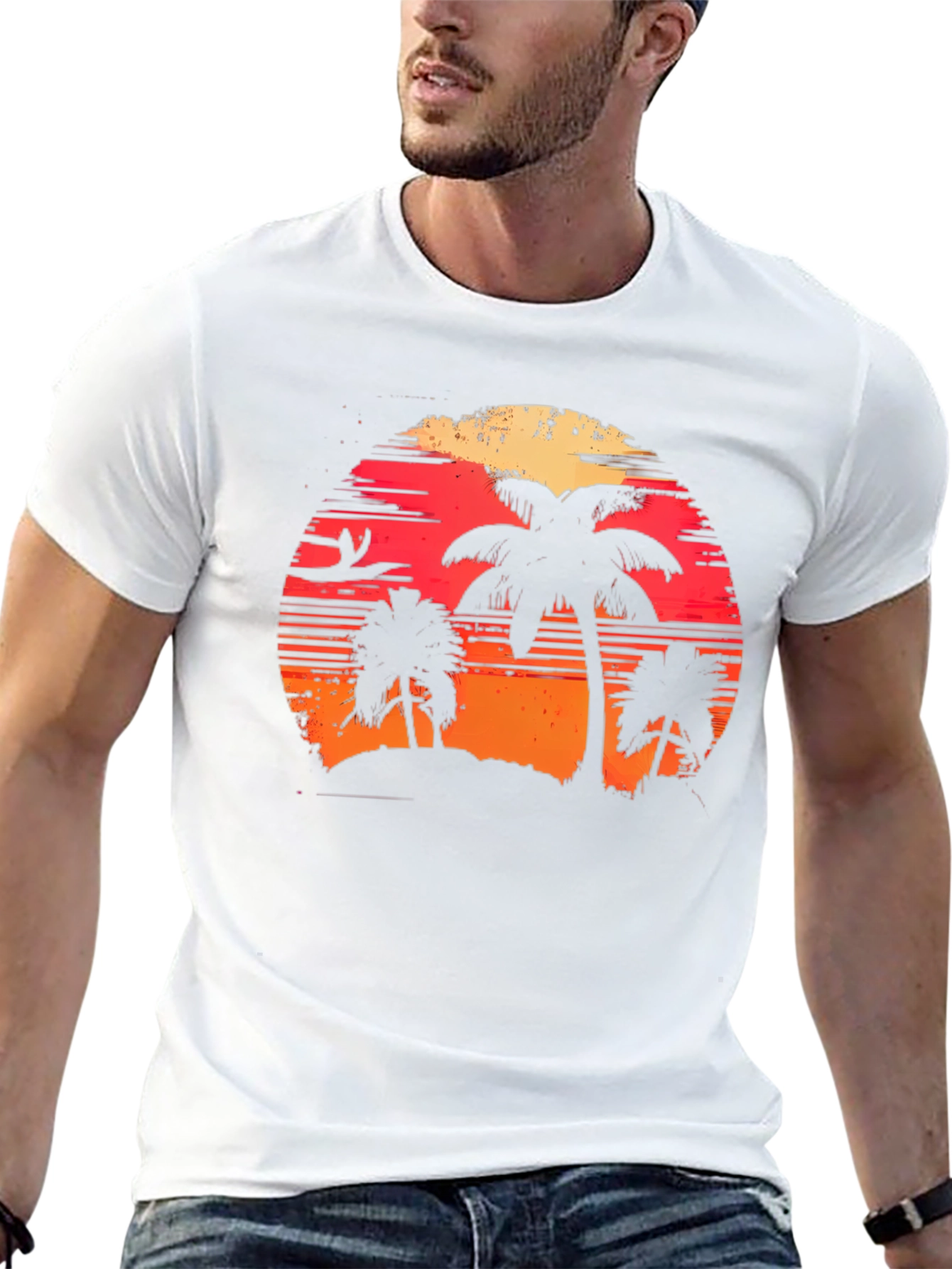 Tropical Sunset Palm Tree Graphic Tee