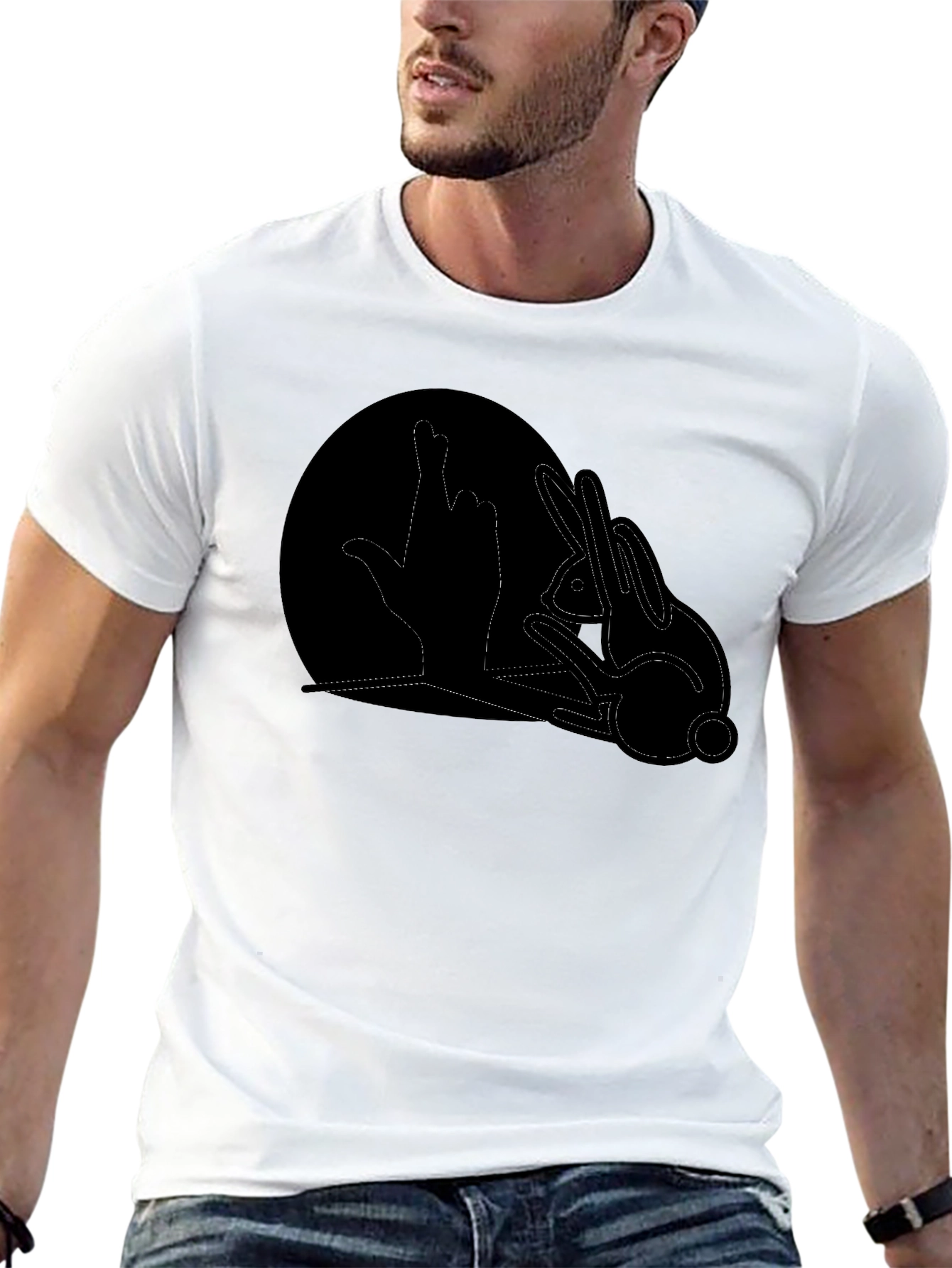 Rabbit Shadow Hand Gesture Black T-Shirt