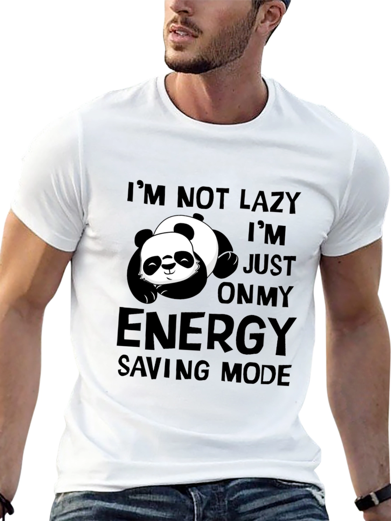 Lazy Panda Energy Saving Mode Black T-Shirt