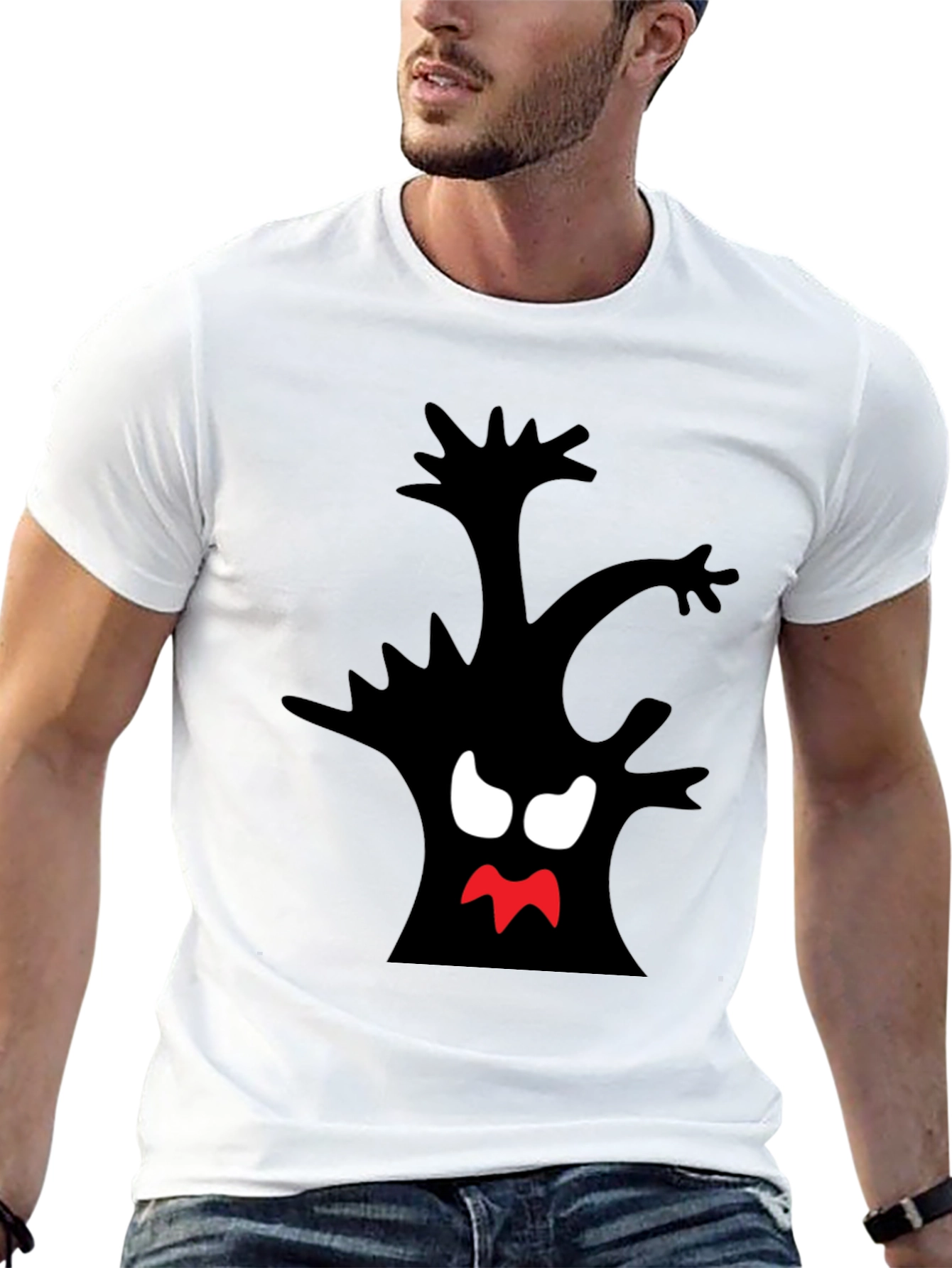 Spooky Tree Graphic Tee - Black Cotton T-Shirt