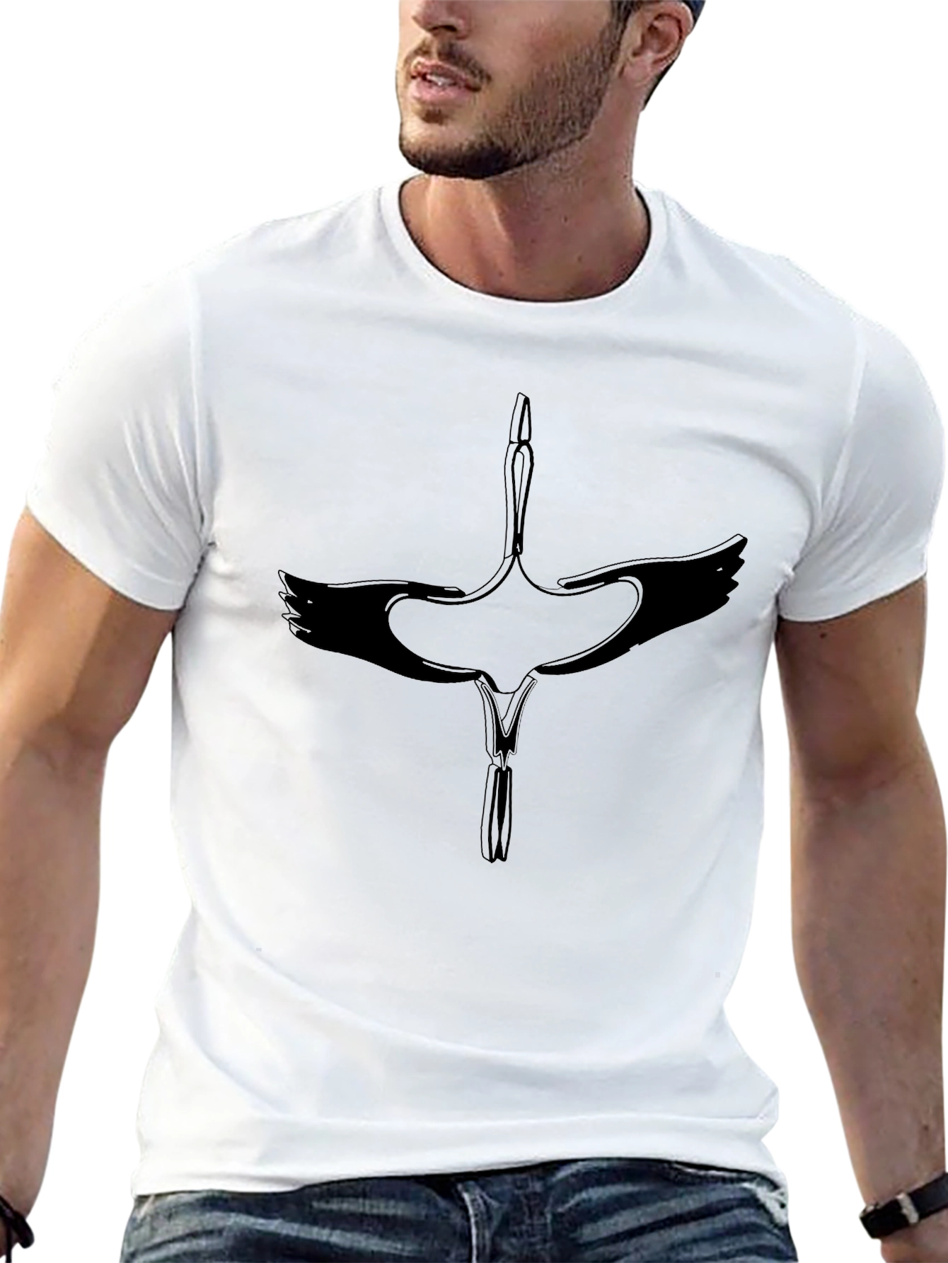 Crane Graphic Black T-Shirt - Modern Casual Wear