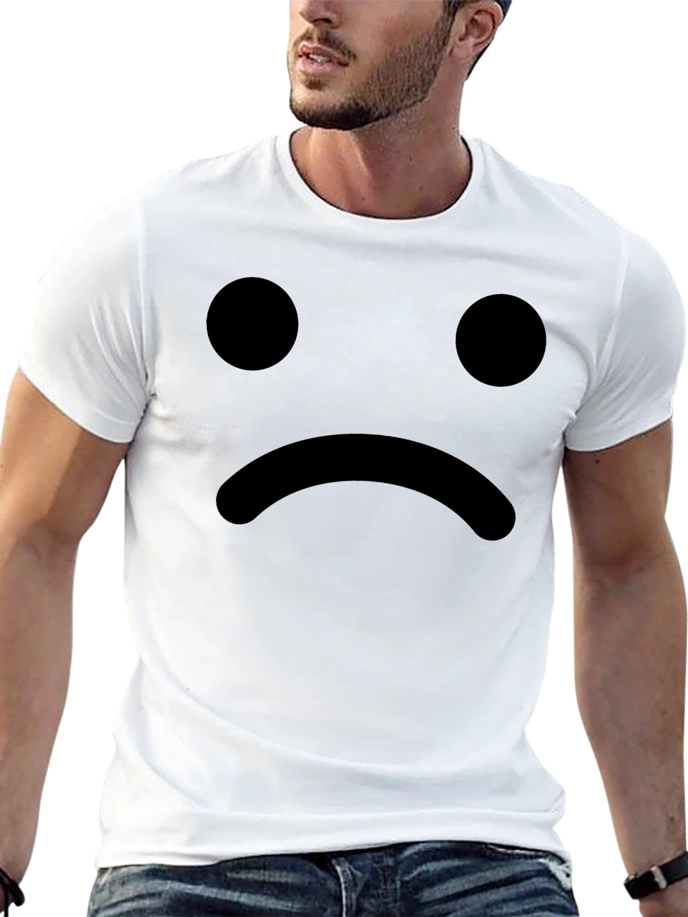Sad Face Graphic Tee - Black Cotton Comfort