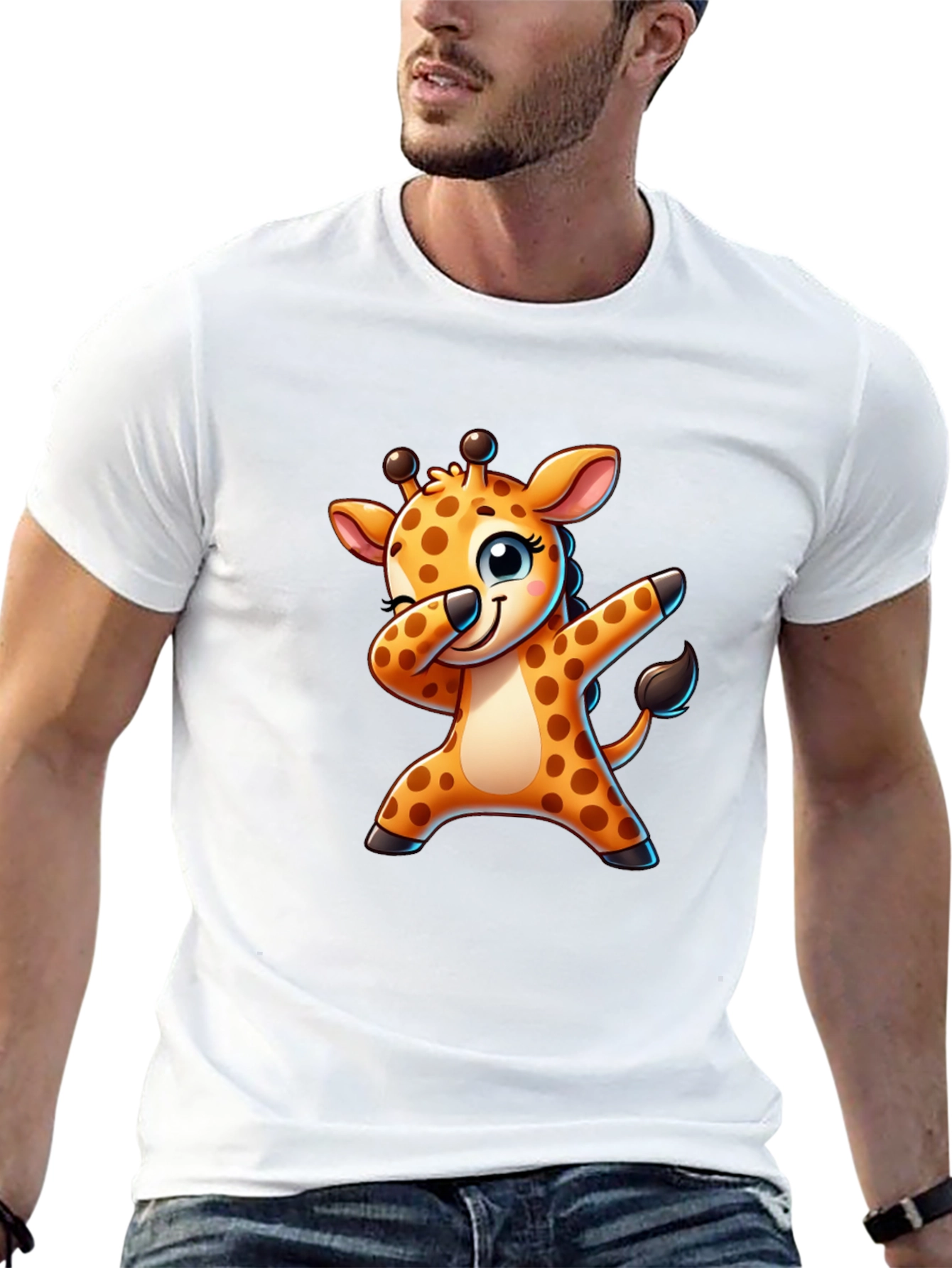 Dabbing Giraffe Black T-Shirt - Fun Cartoon Tee