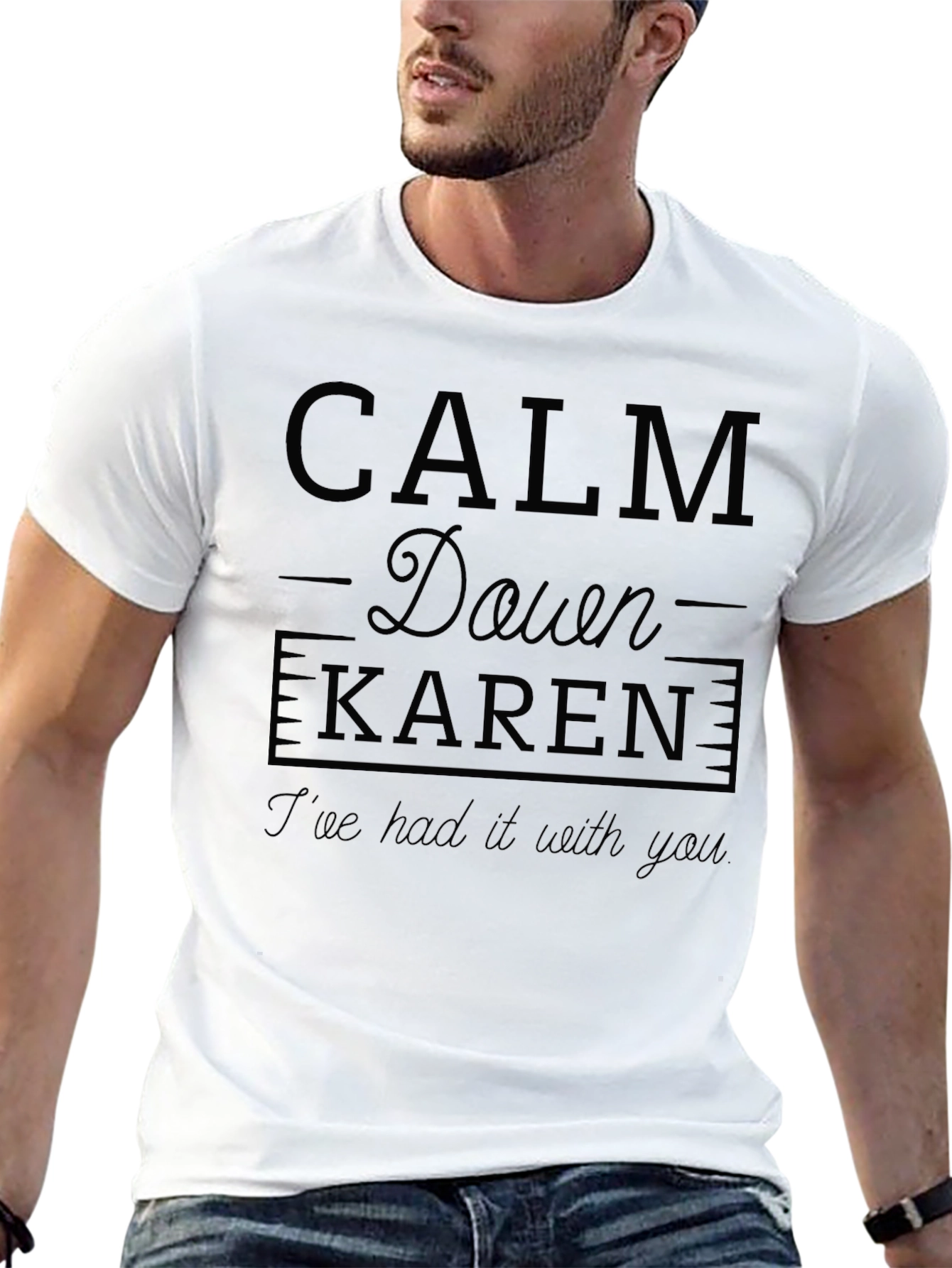 Calm Down Karen Mens Black Graphic T-Shirt