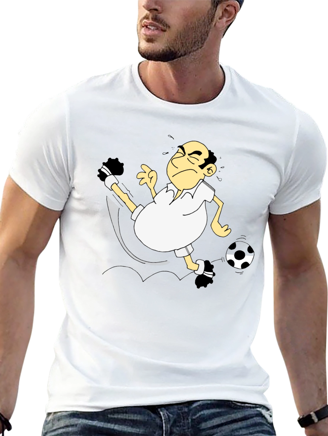 Funny Soccer Cartoon Black T-Shirt