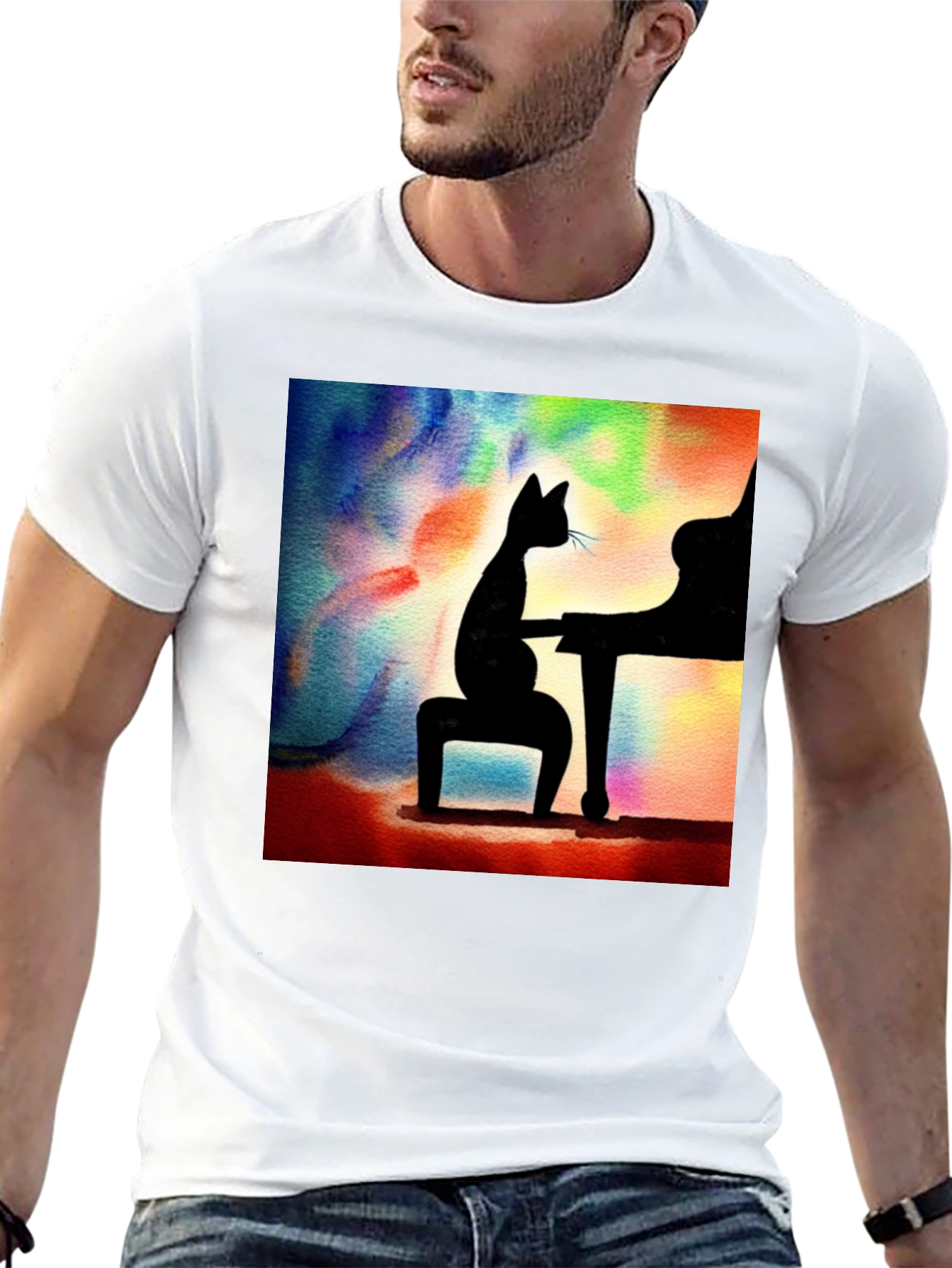 Cat Playing Piano T-Shirt - Artistic Design