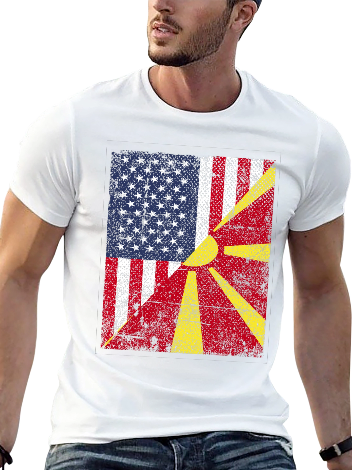 USA & Macedonia Flag Graphic T-Shirt