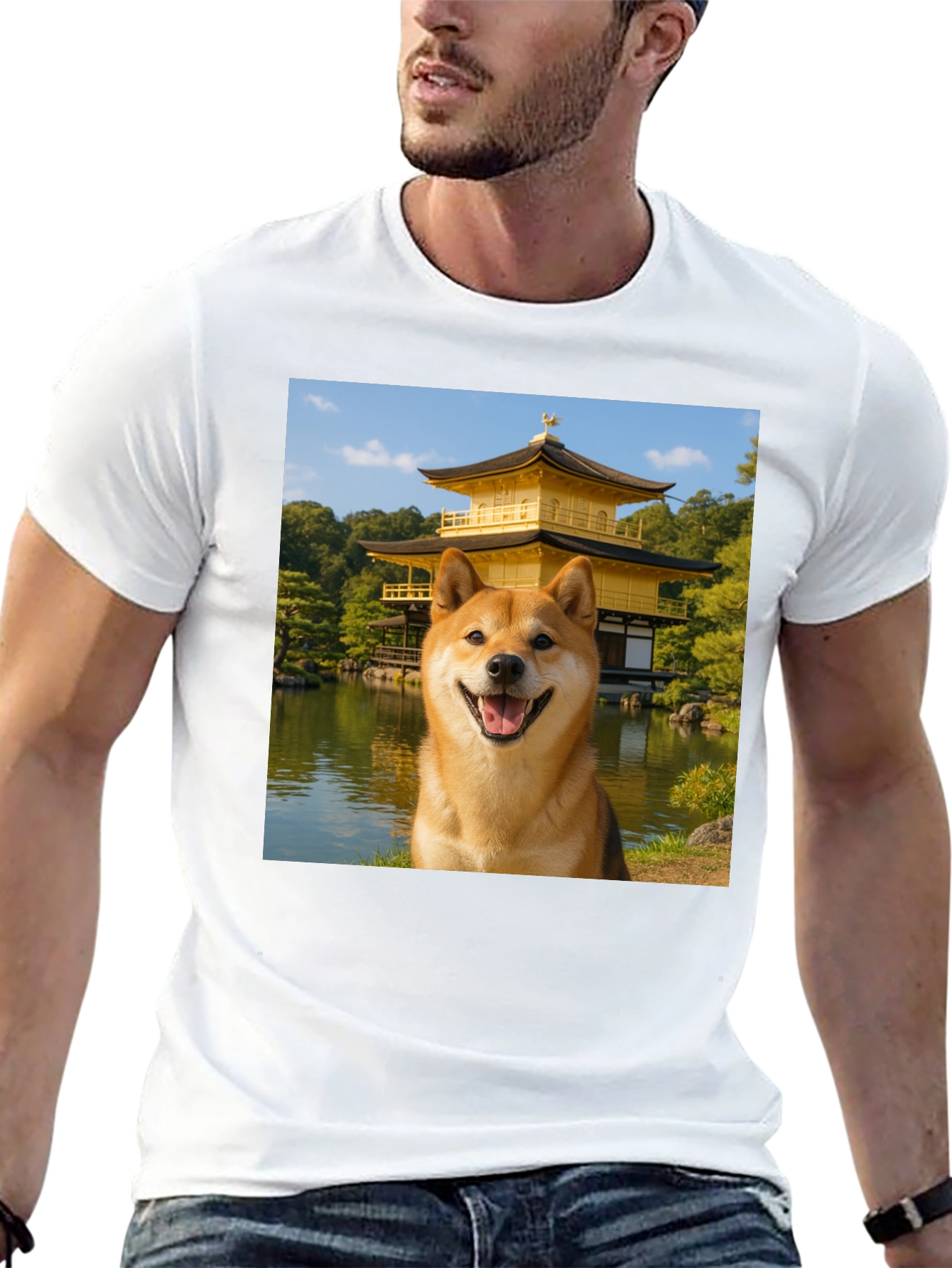 Shiba Inu Dog Golden Pavilion Black T-Shirt