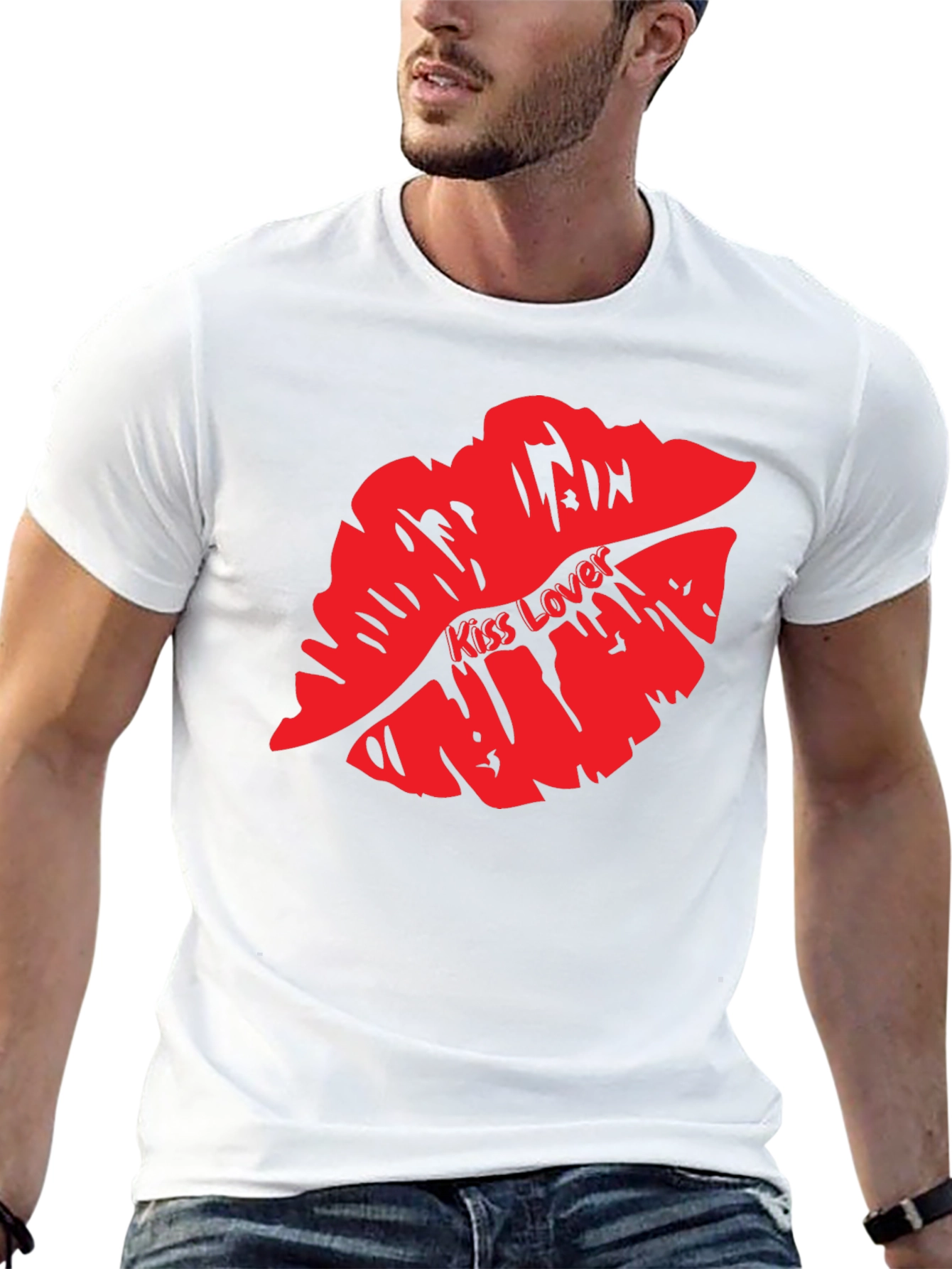 Kiss Lover Graphic Tee - Bold Red Lips T-Shirt