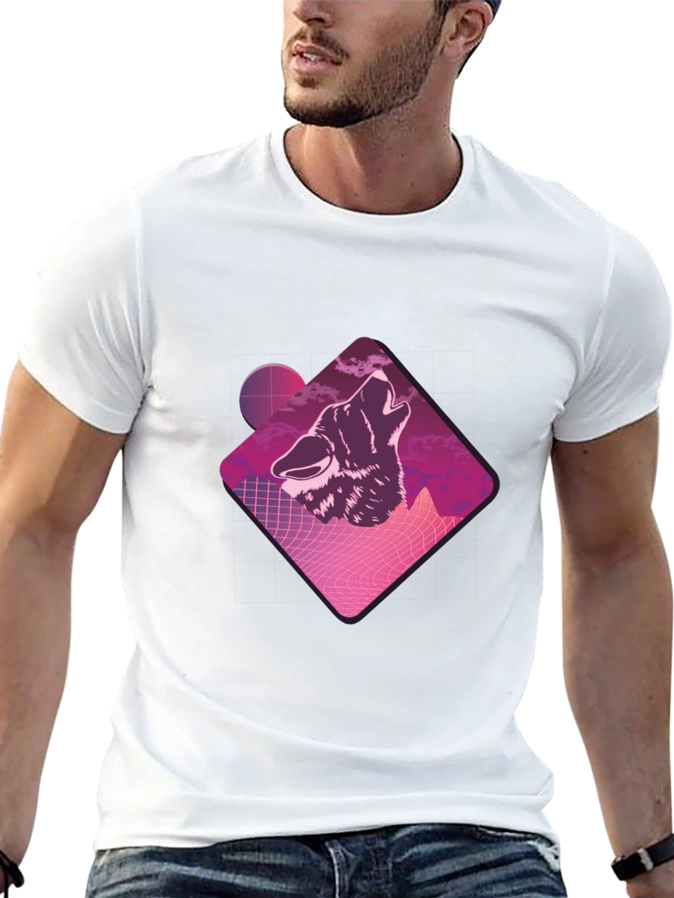 Retro Wolf Graphic Tee - Black Crew Neck T-Shirt