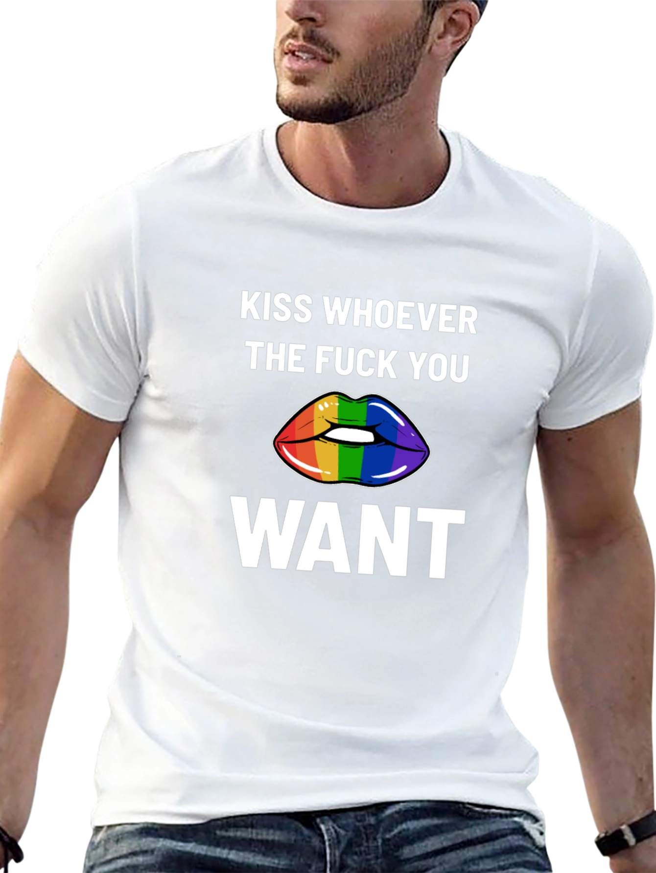 Kiss Whoever You Want Rainbow Lips Graphic Tee