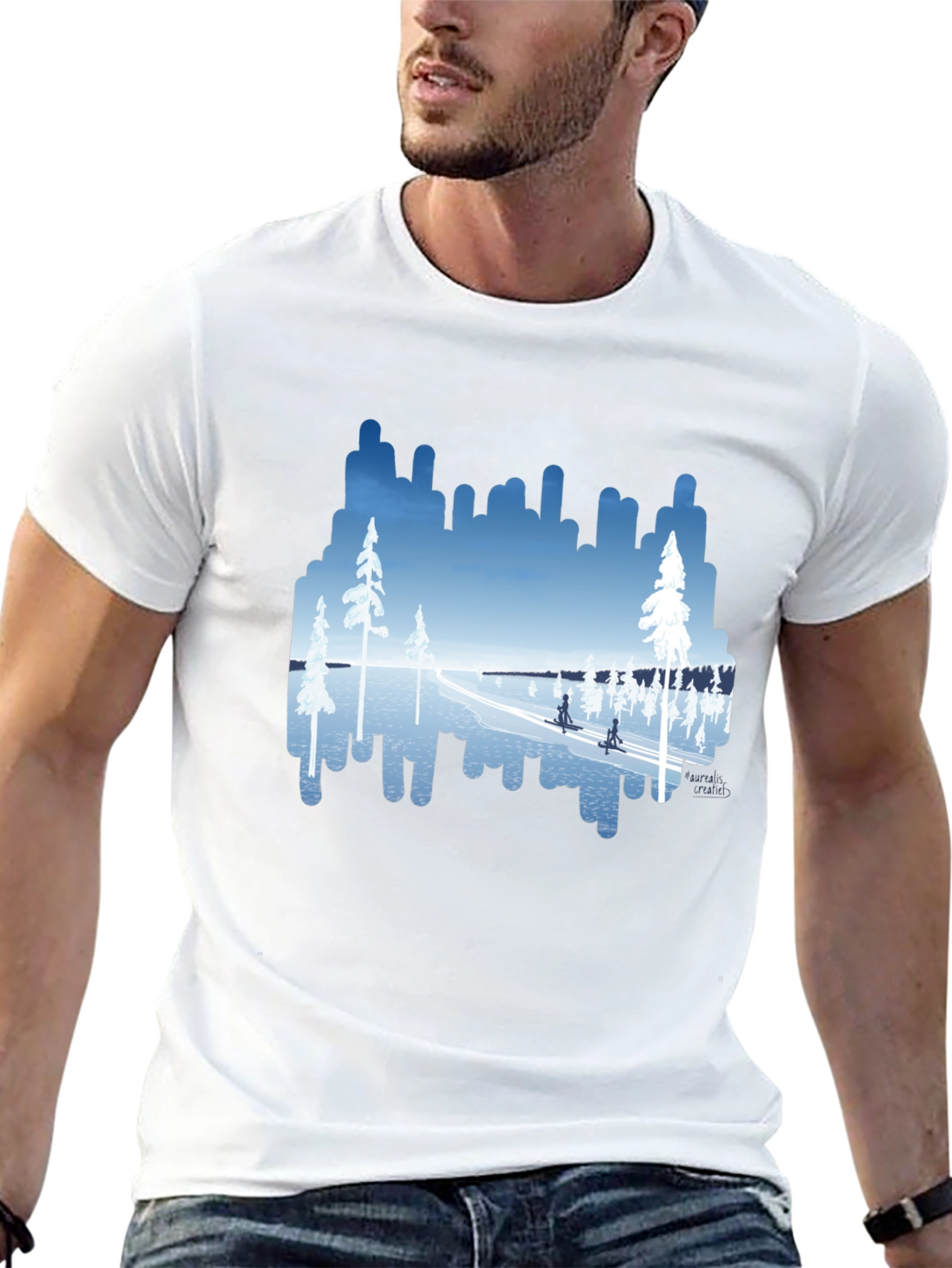 Winter Lake Scene Graphic Tee - Black T-Shirt