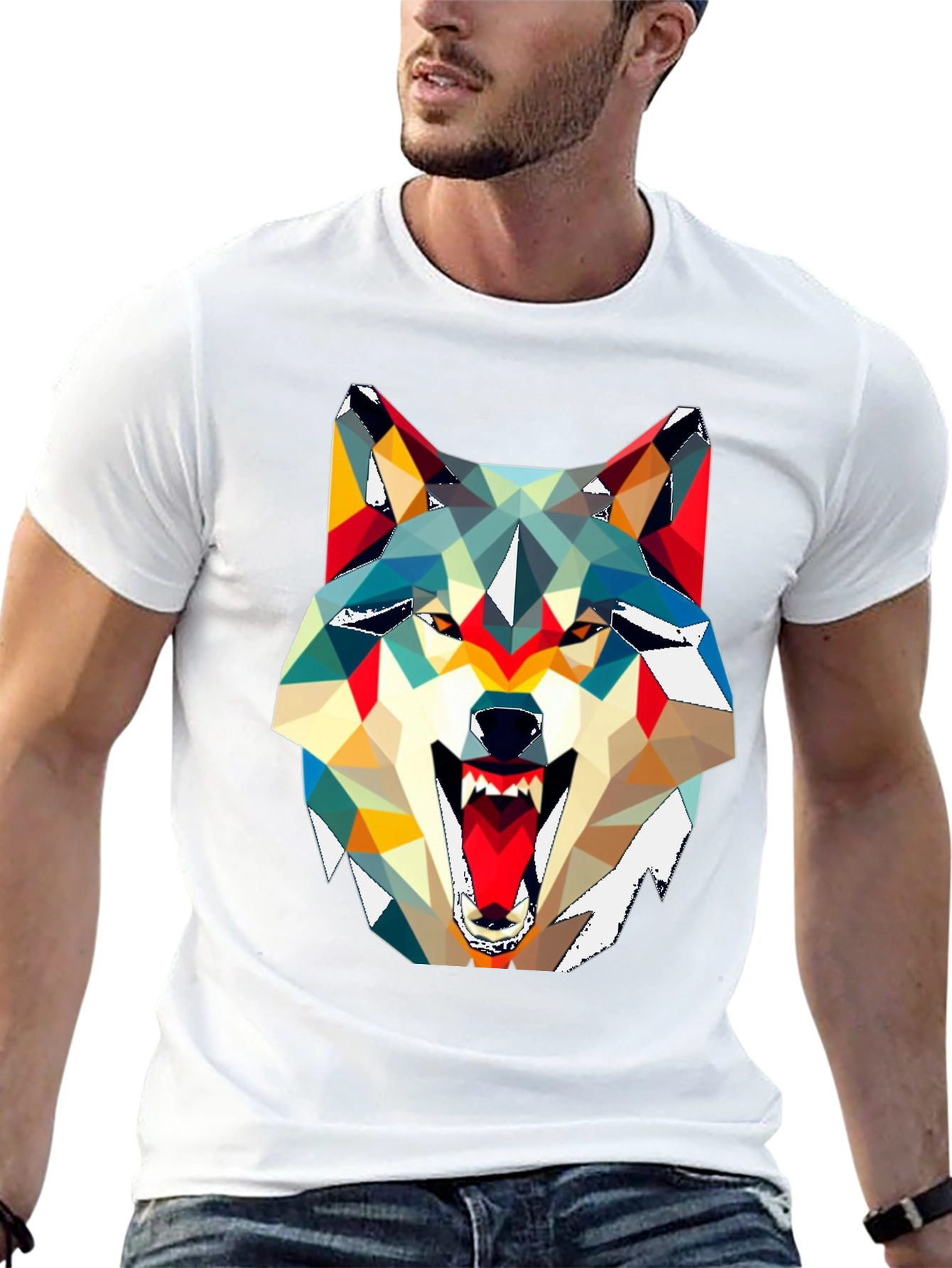 Geometric Wolf Graphic Tee - Modern Art Shirt