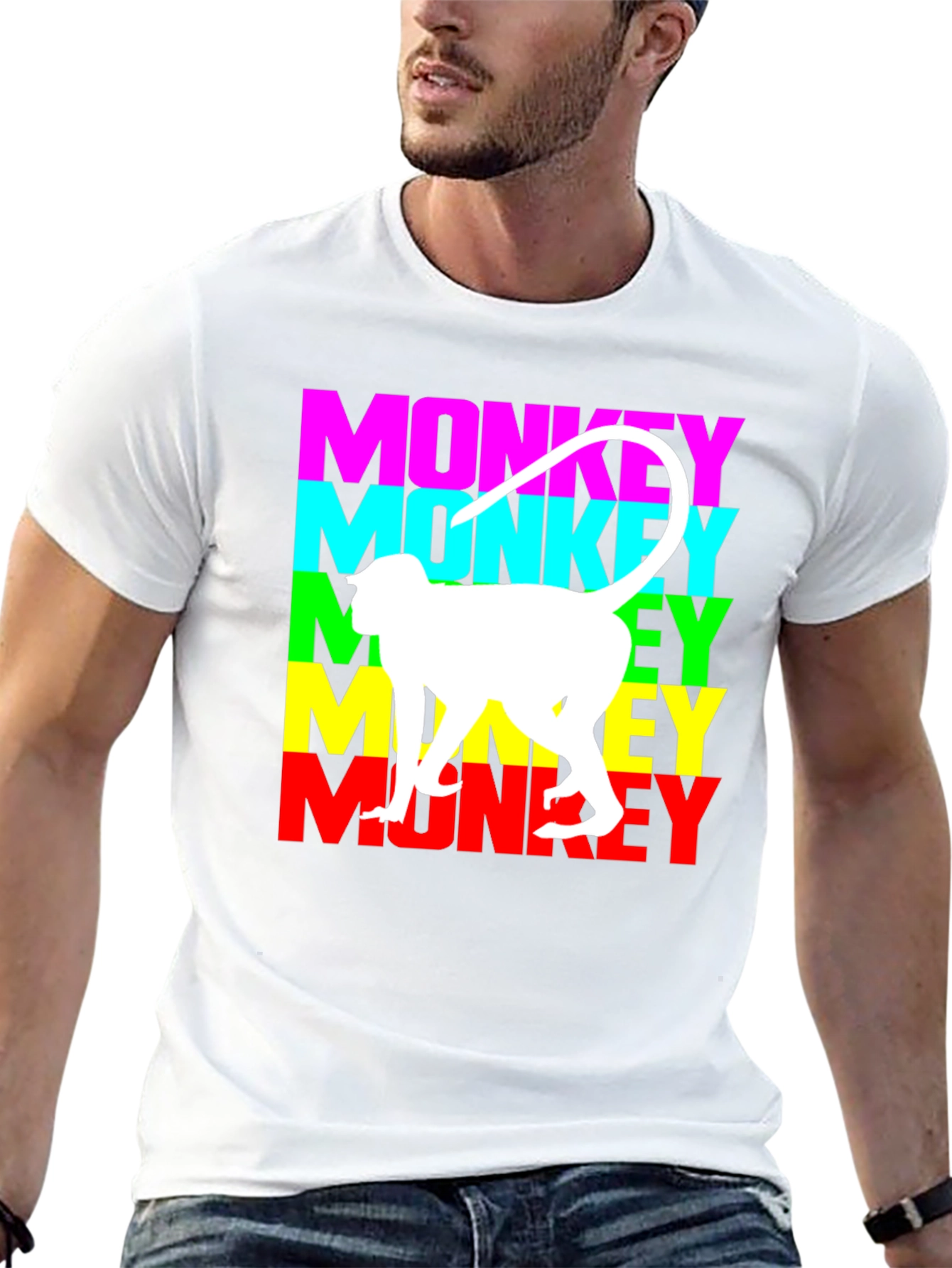 Monkey Graphic Tee - Black Cotton Blend T-Shirt