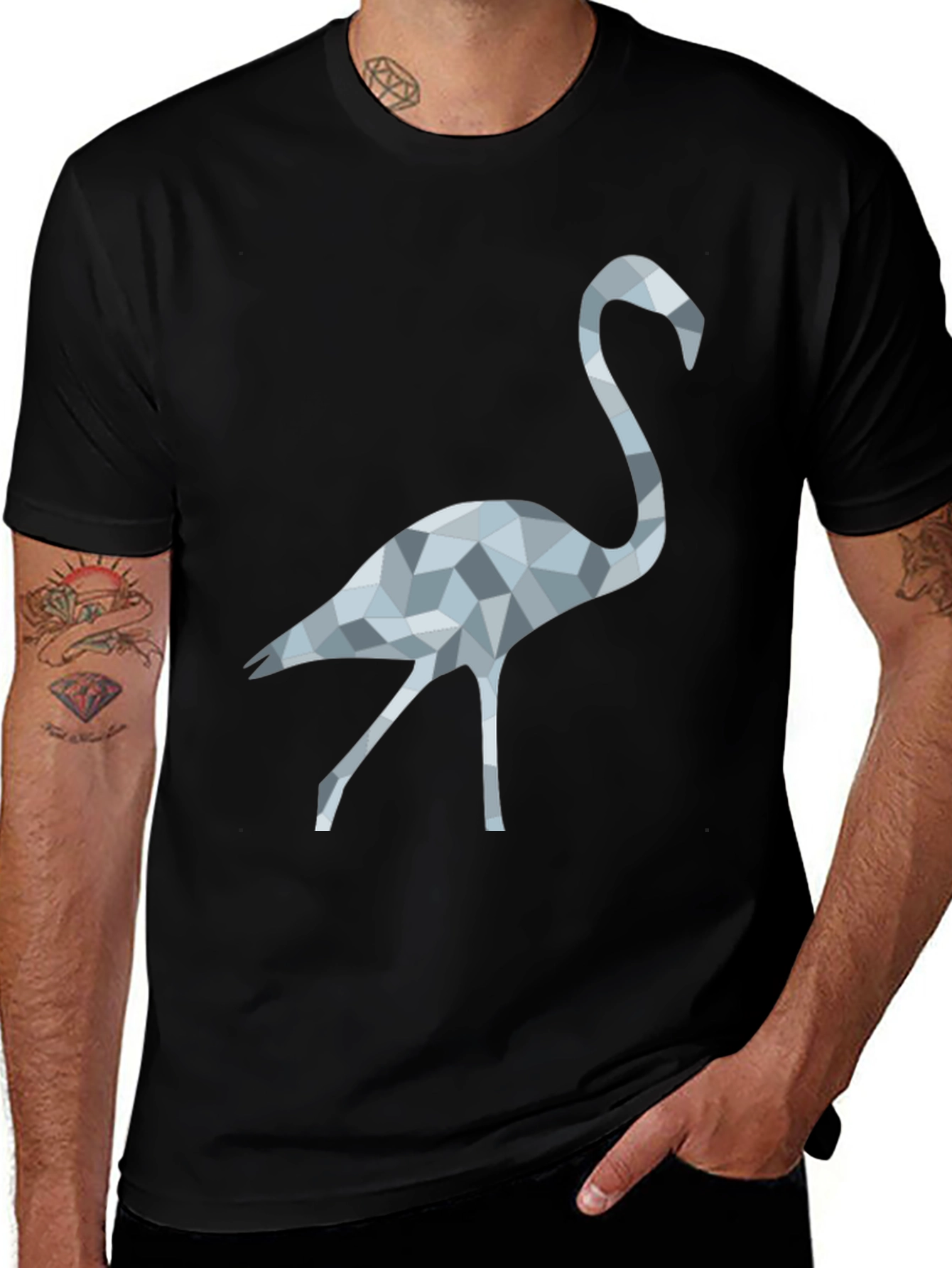Geometric Flamingo Graphic Tee - Black