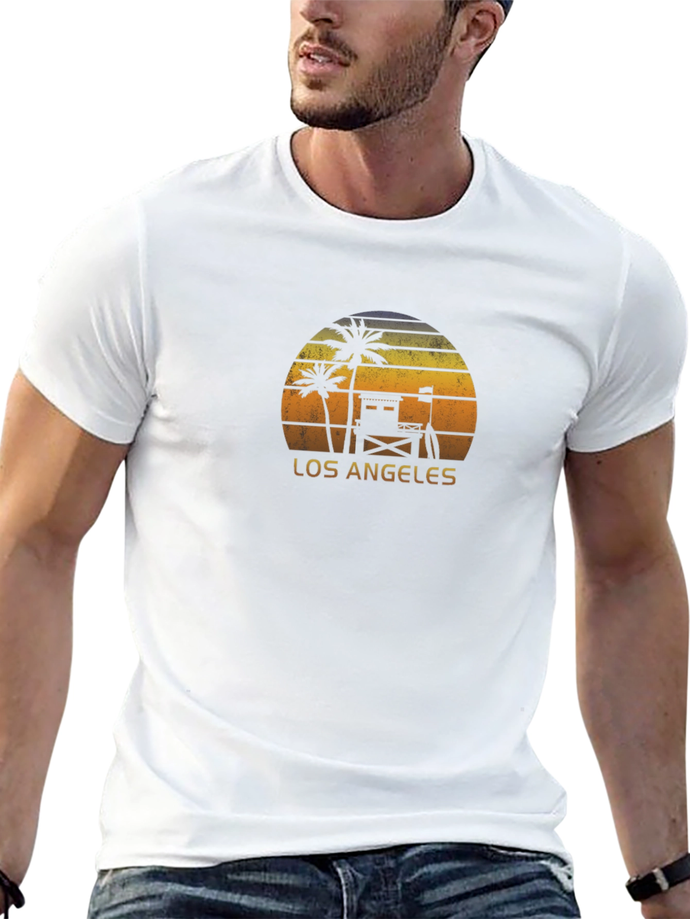 Los Angeles Sunset T-Shirt Palm Tree Lifeguard Design