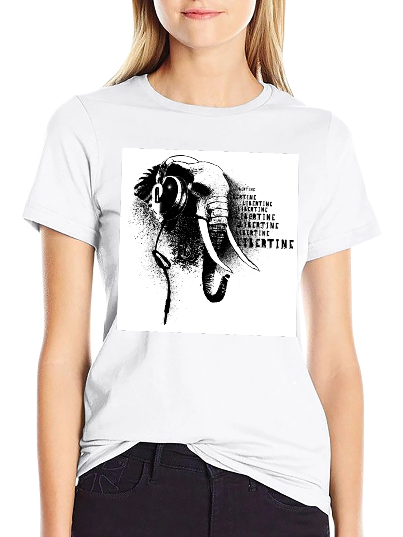 Elephant Headphones Black T-Shirt
