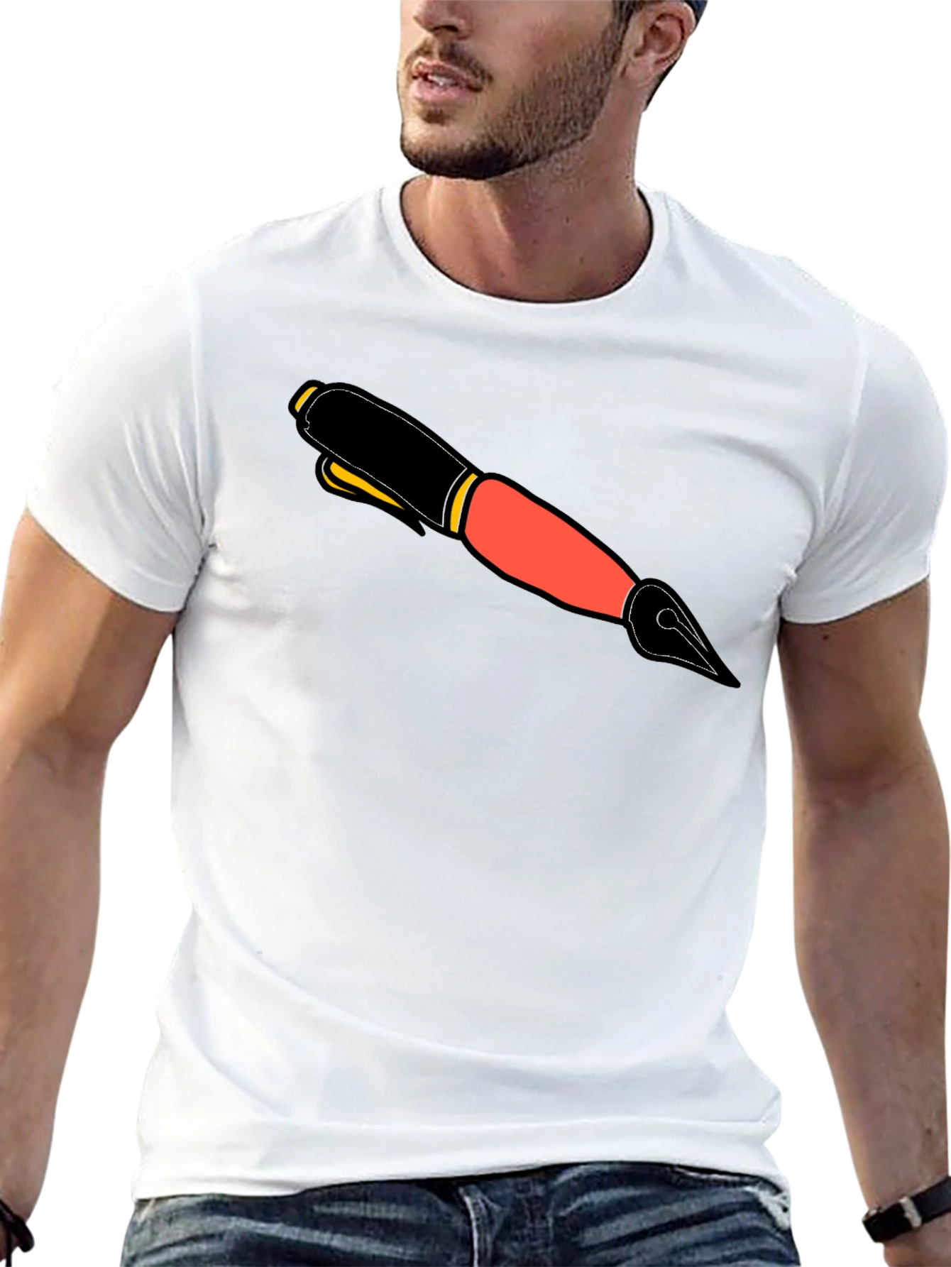 Graphic Tee with Ink Pen Design - Black