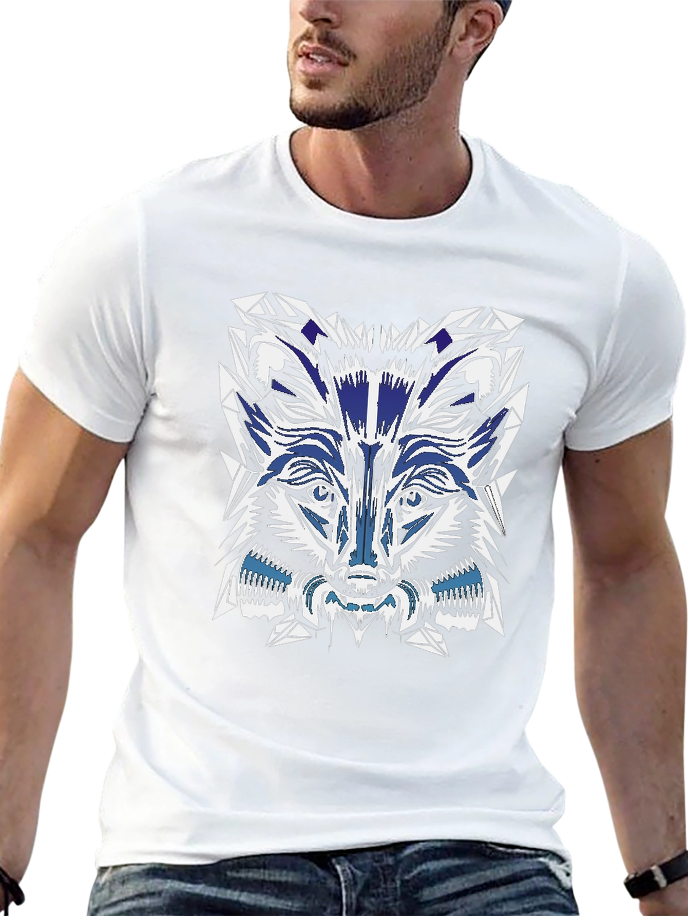 Geometric Wolf Graphic Tee - Black