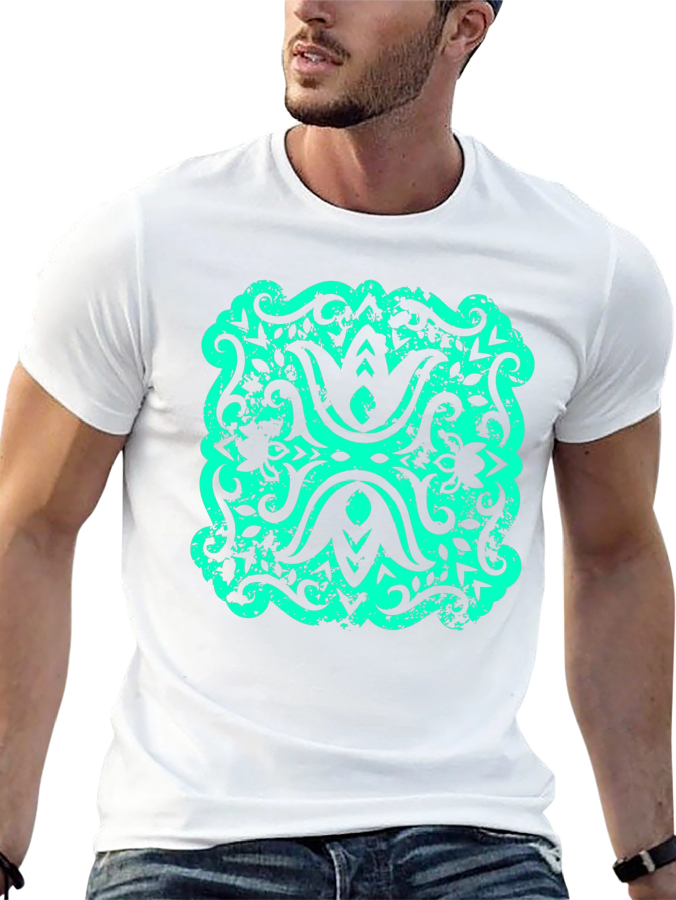 Modern Graphic T-Shirt - Black with Teal Design