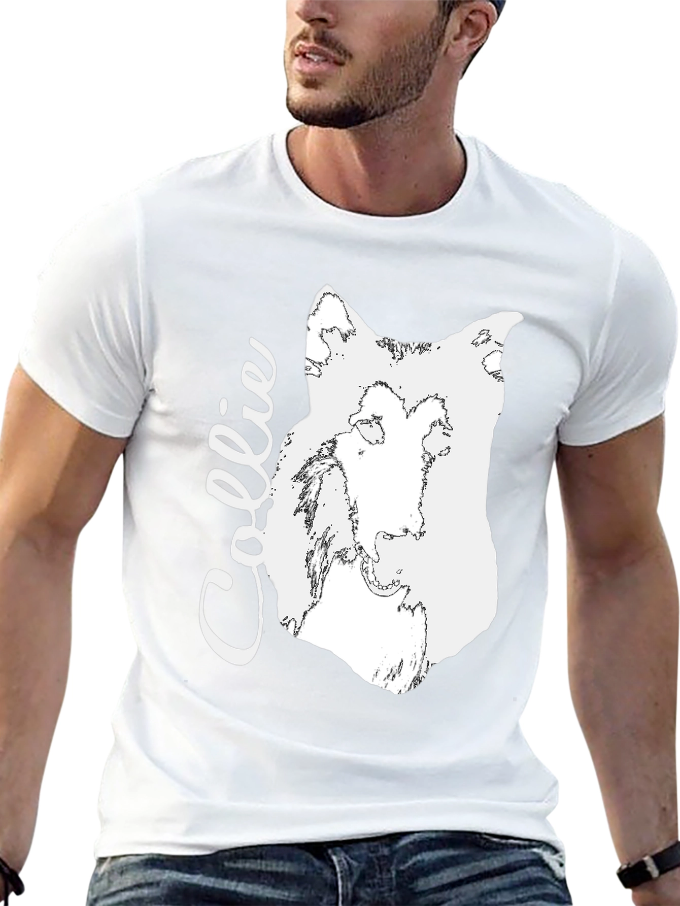 Collie Dog Graphic Tee - Black Cotton Comfort