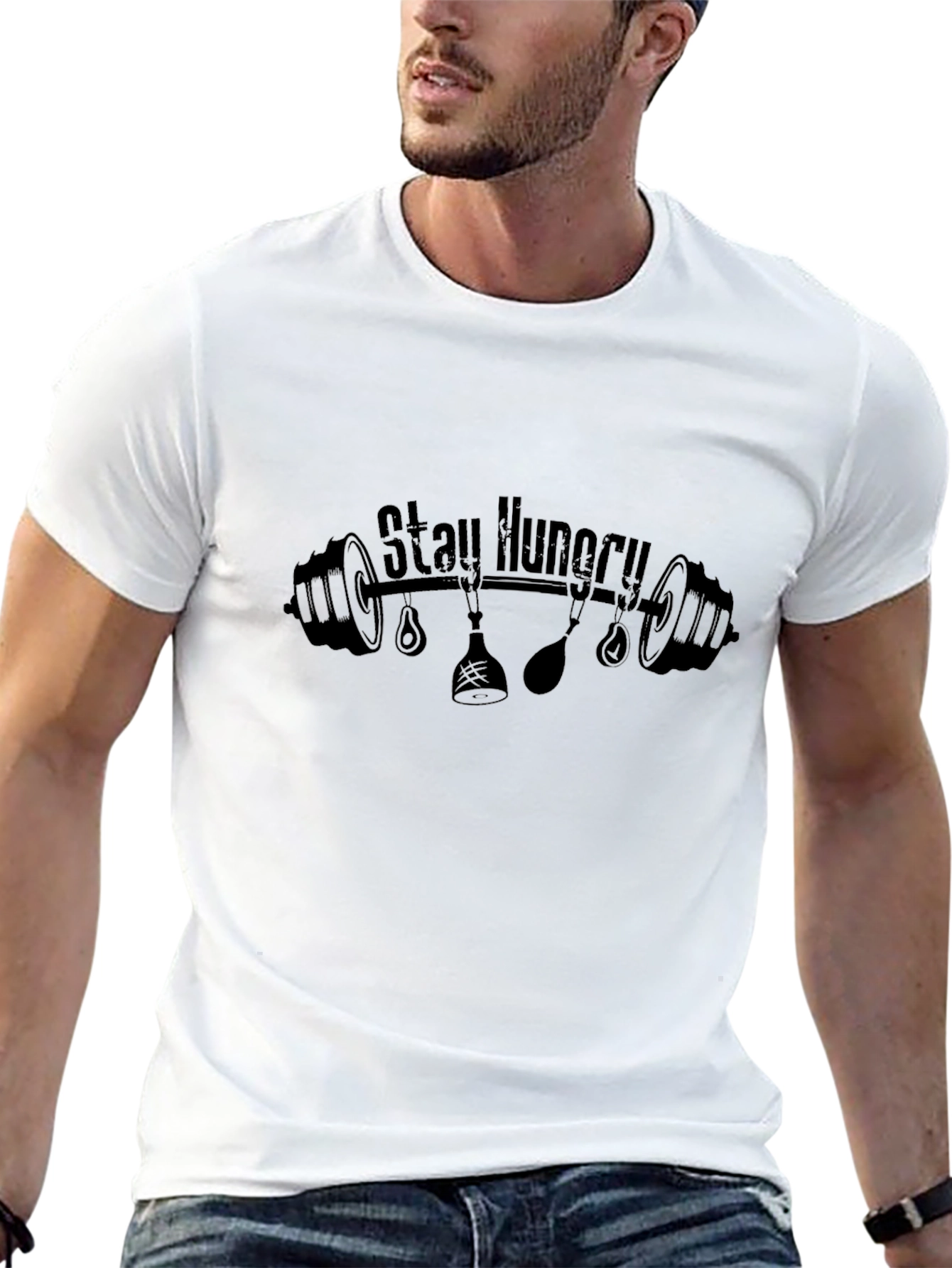 Stay Hungry Black T-Shirt - Gym & Food Lover