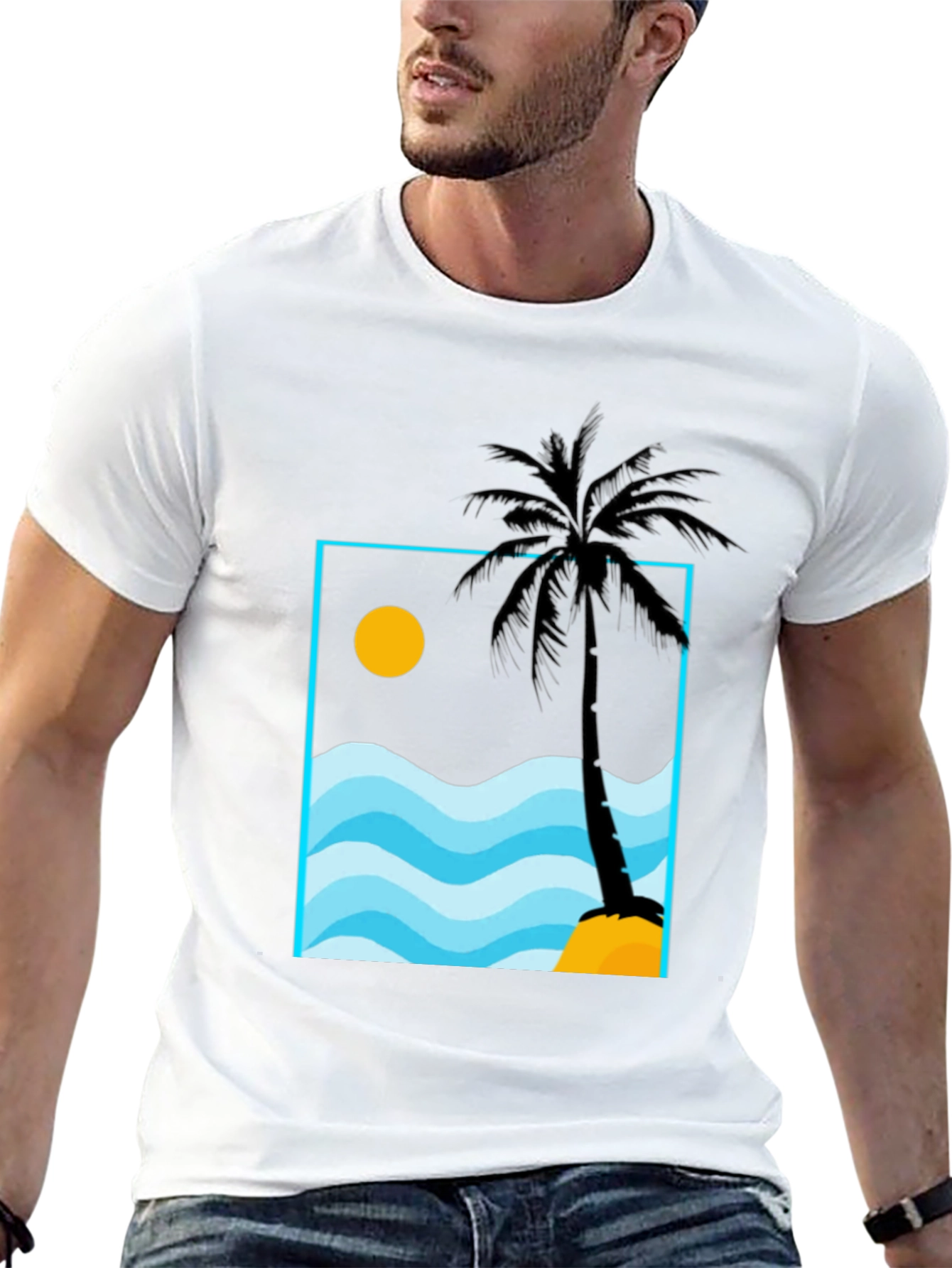 Palm Tree Beach Graphic Tee - Black