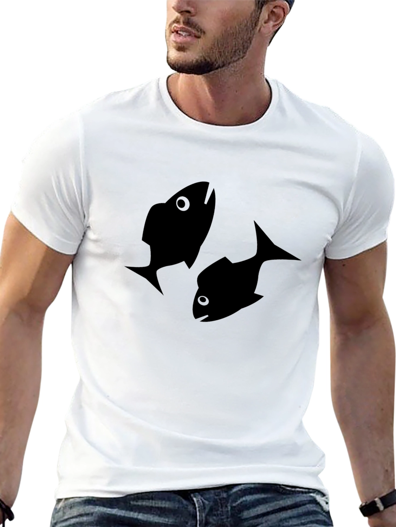 Black Fish Print T-Shirt