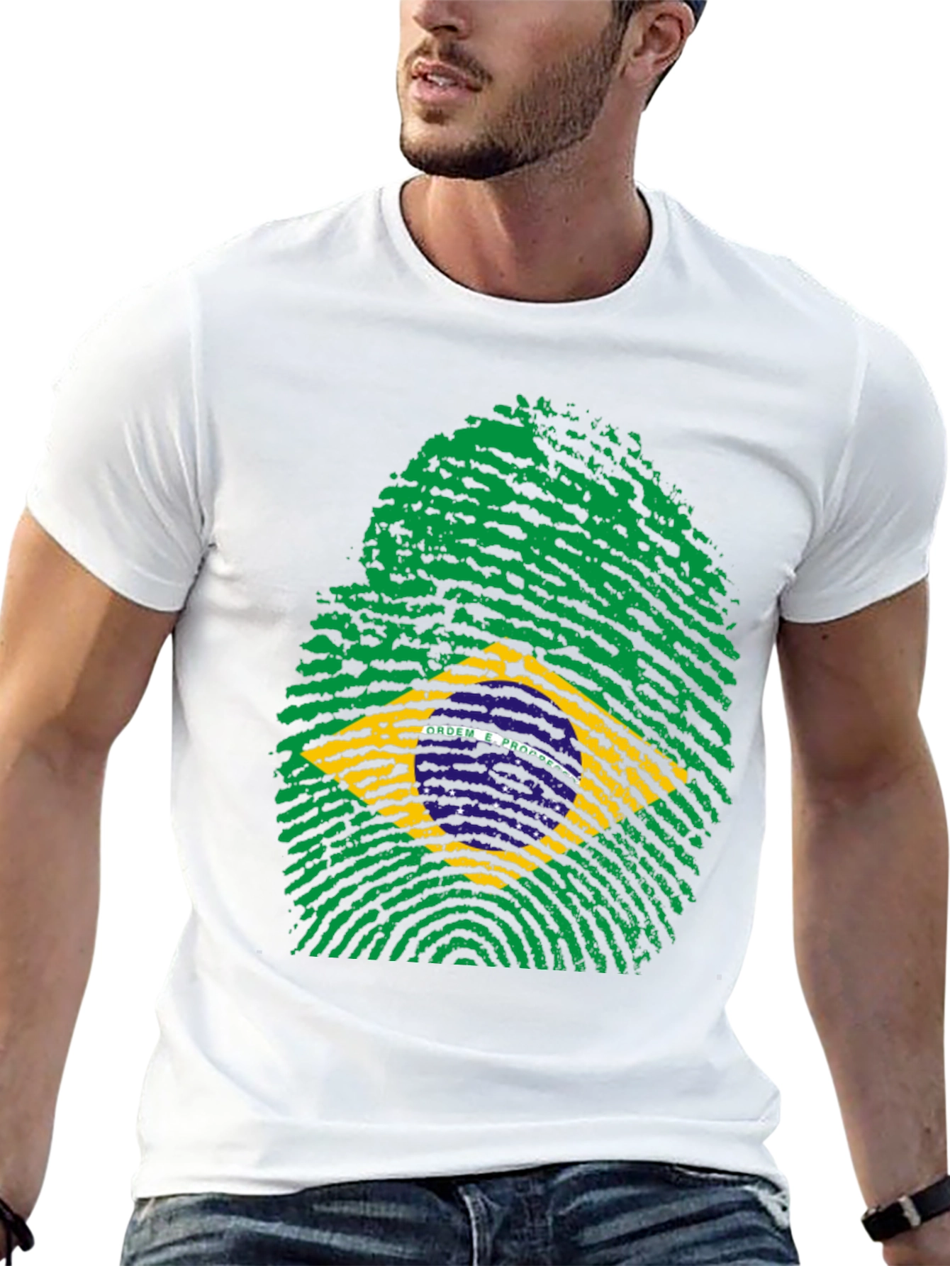 Brazil Flag Fingerprint T-Shirt - Black