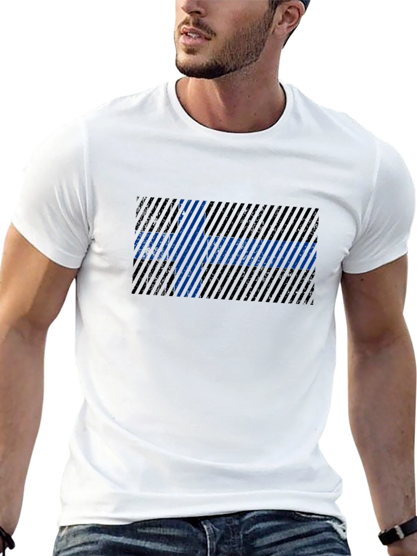 Striped Finland Flag Graphic T-Shirt