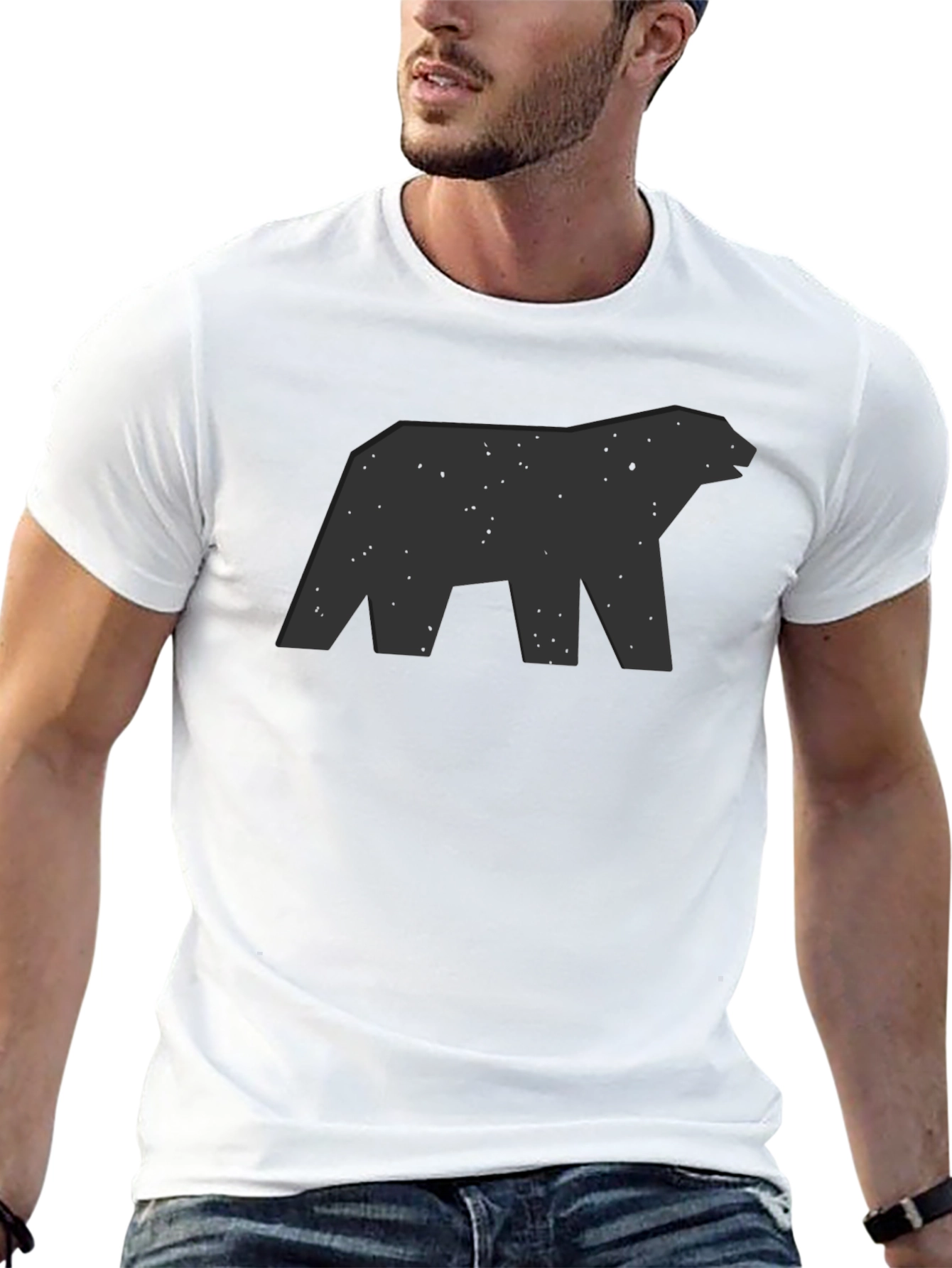 Geometric Bear Graphic Black T-Shirt