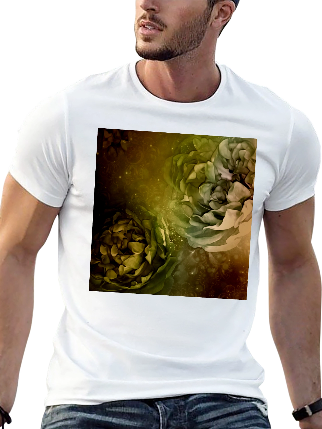 Floral Art Print Black T-Shirt