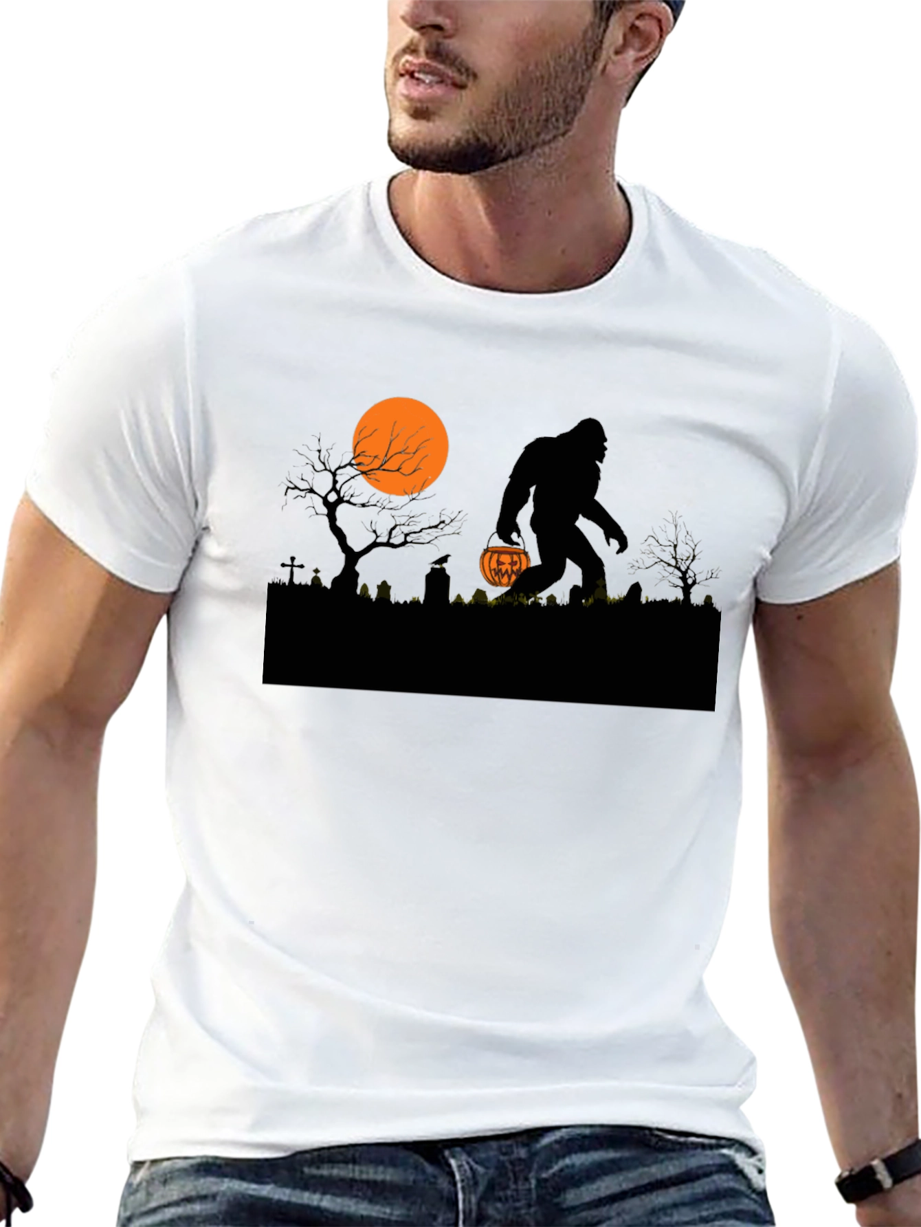 Halloween Bigfoot T-Shirt - Spooky Sasquatch Pumpkin Design