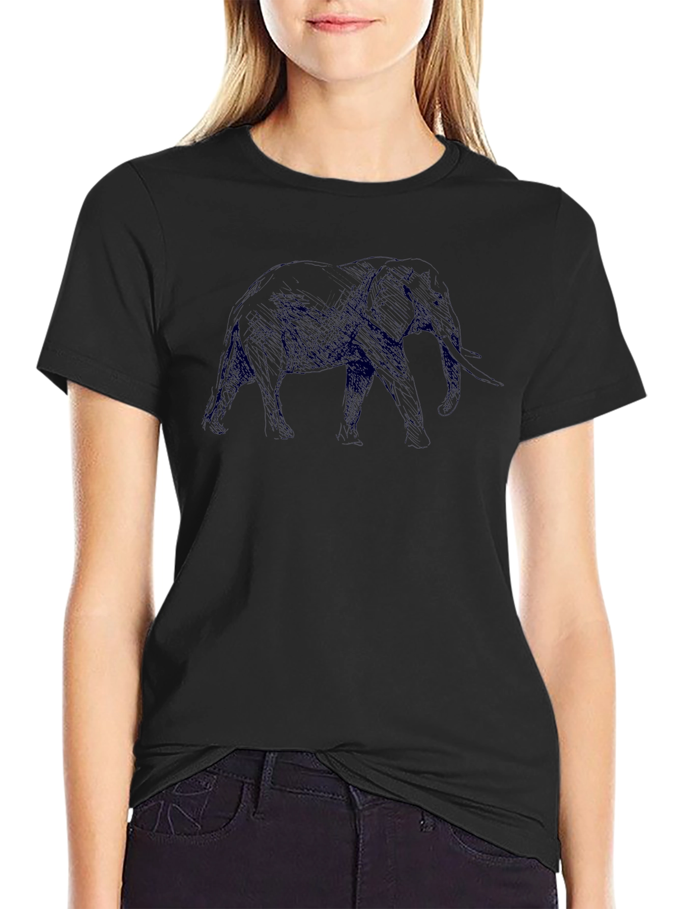 Elephant Sketch Black T-Shirt