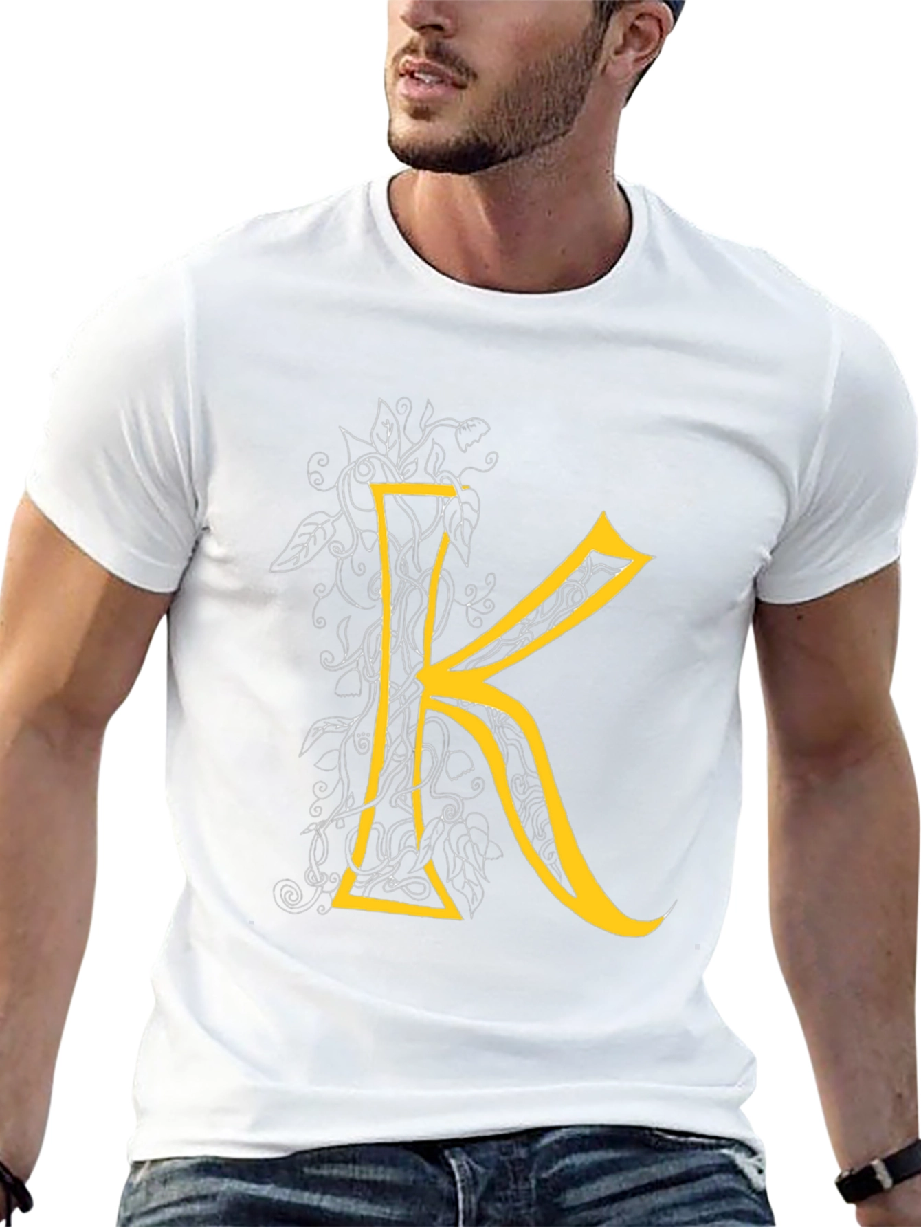 Letter K Graphic Tee - Black Cotton Blend