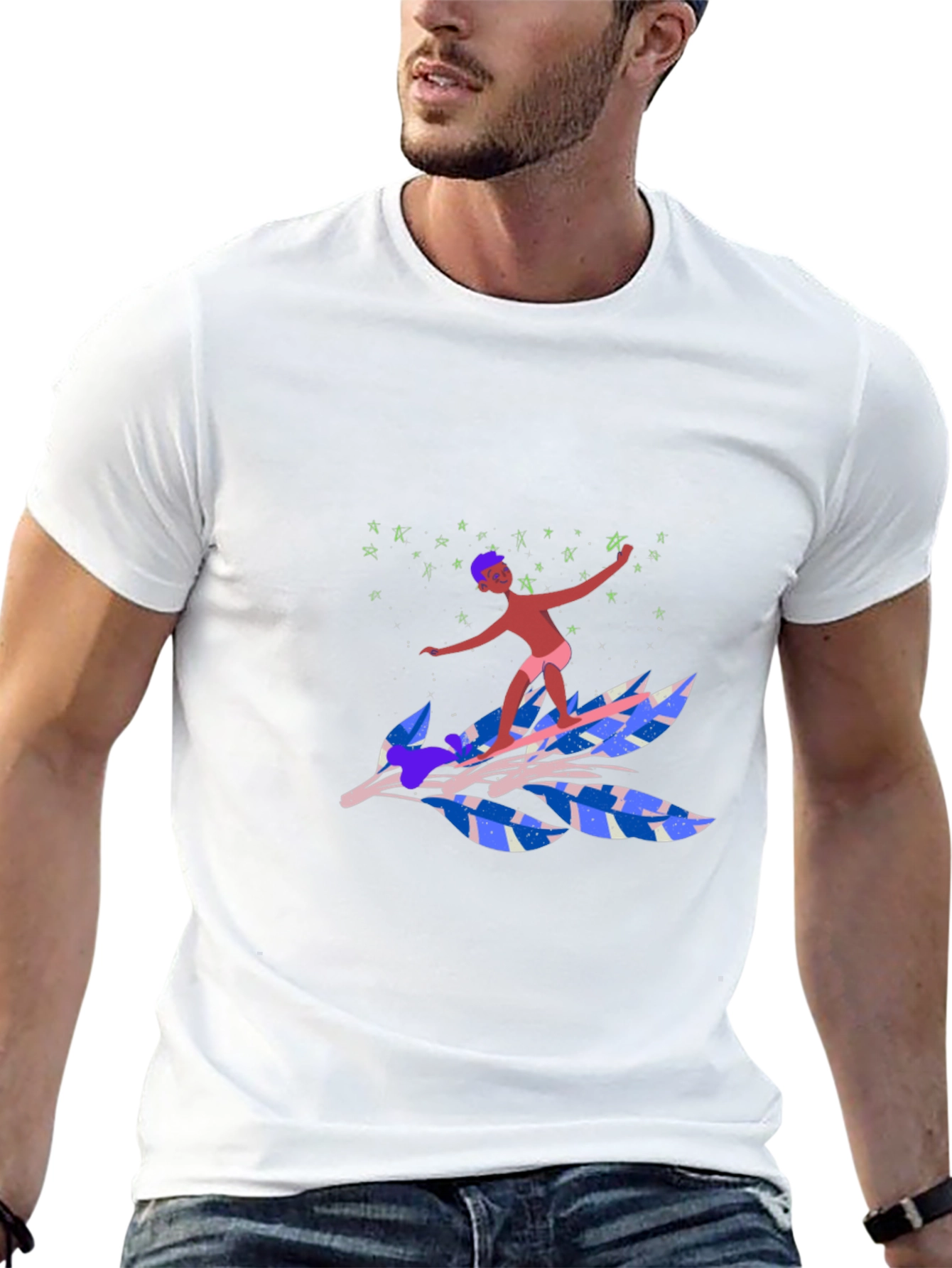 Surfing Leaf Graphic Tee - Unique Design