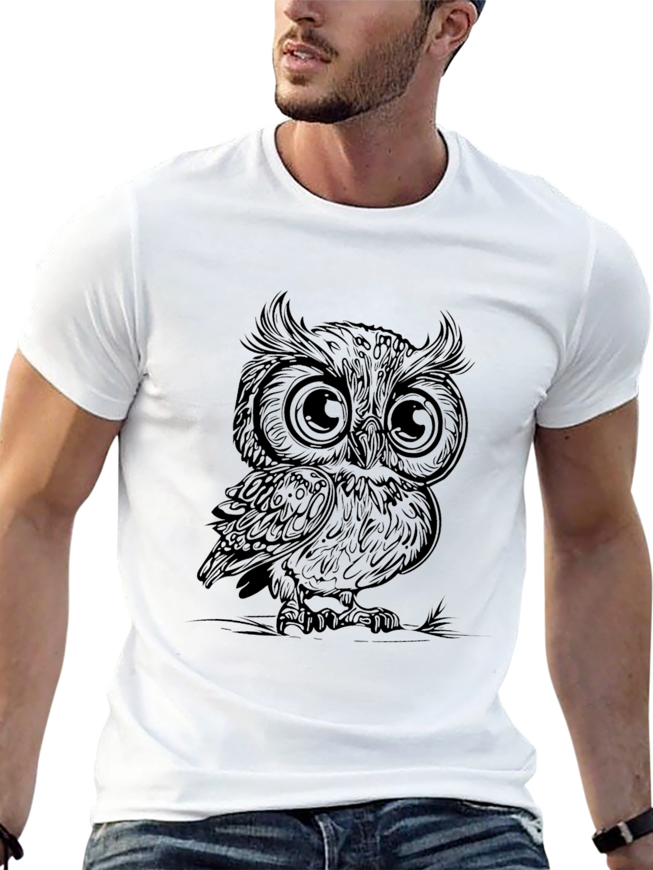 Owl Graphic Print Mens Black T-Shirt