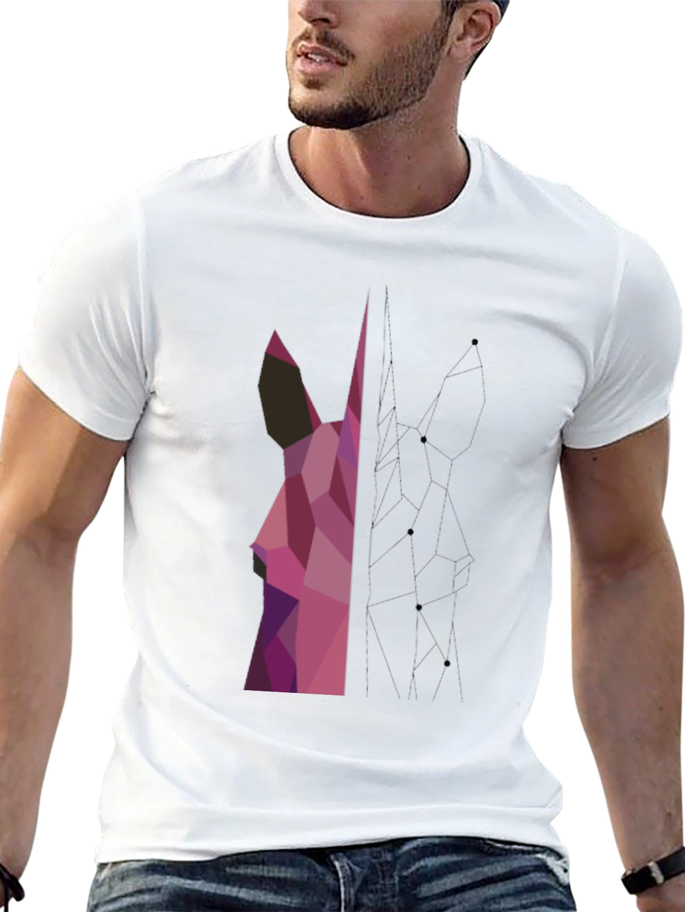 Geometric Deer Graphic Tee - Modern Art Shirt