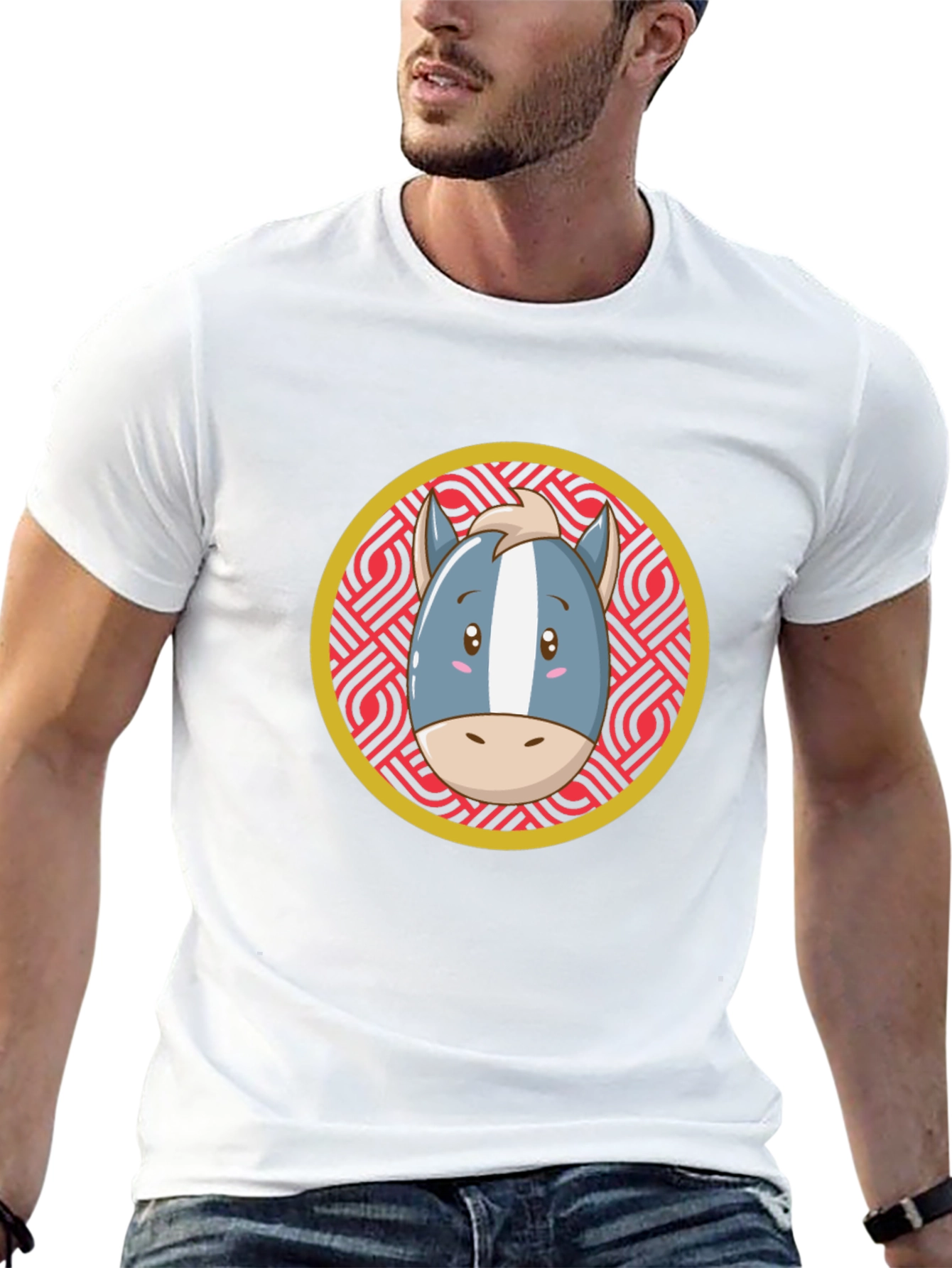 Cartoon Horse Graphic Tee - Black T-Shirt