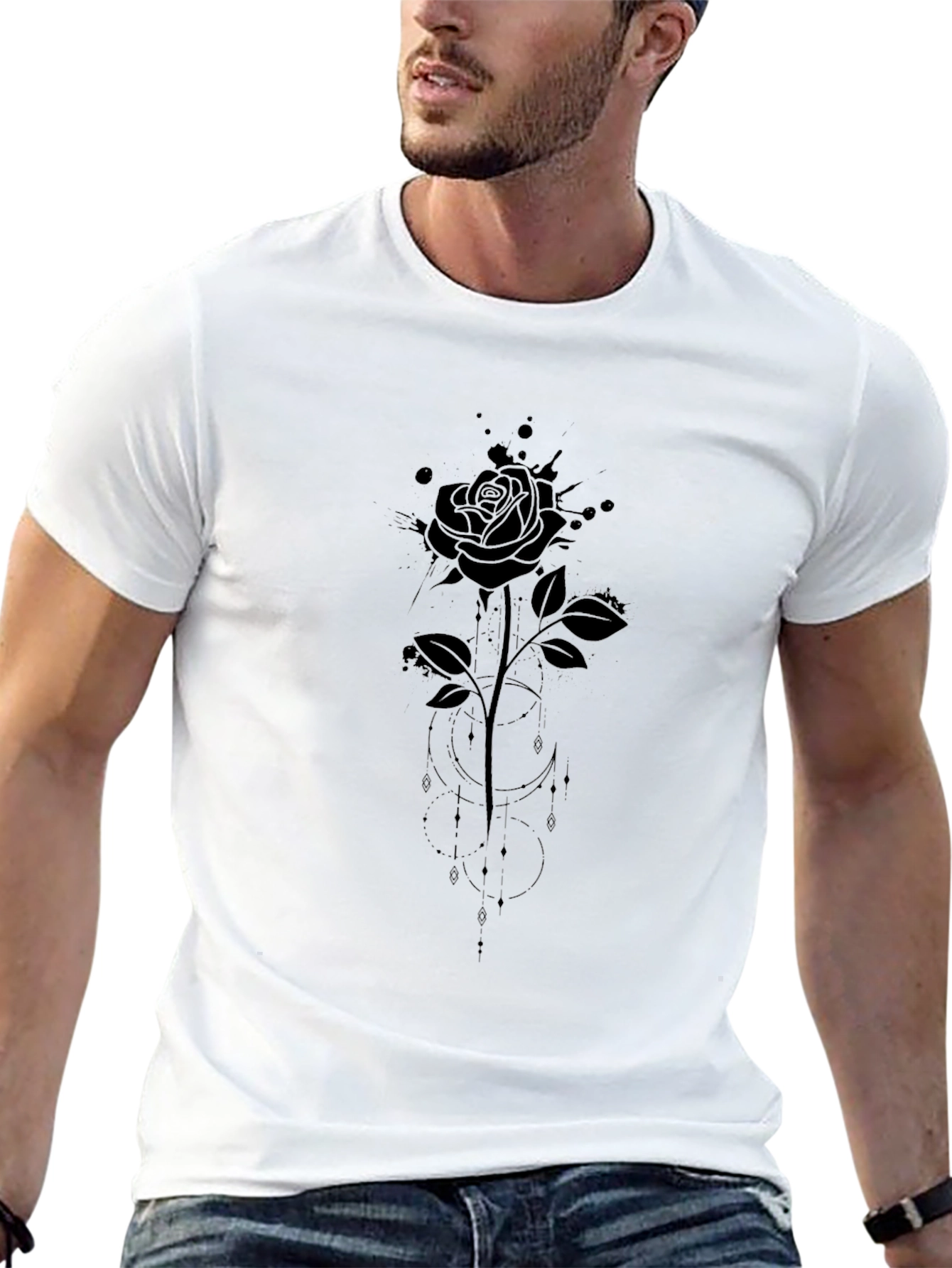 Rose Graphic Tee - Black Cotton T-Shirt
