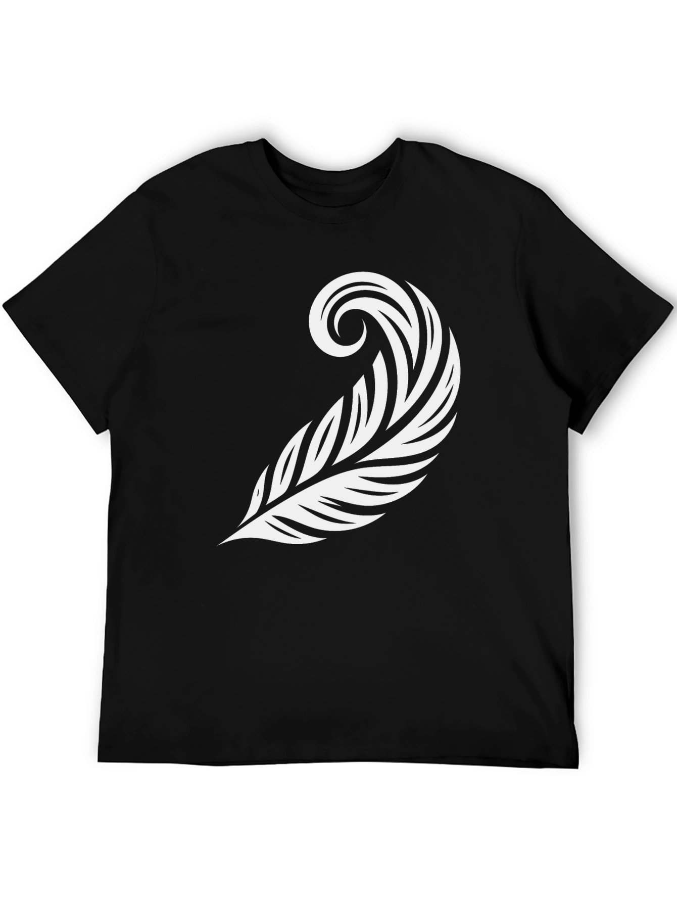 Stylish Feather Graphic Tee - Black