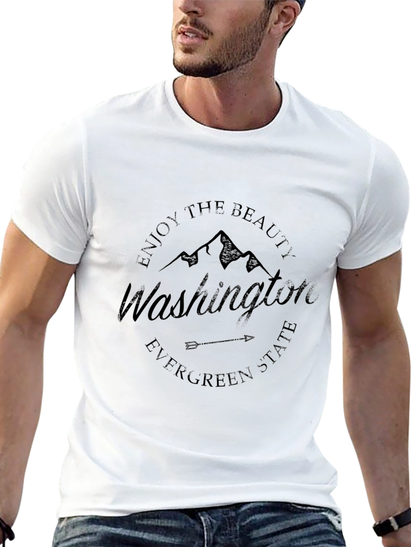 Washington State Graphic Print Crew Neck T-Shirt