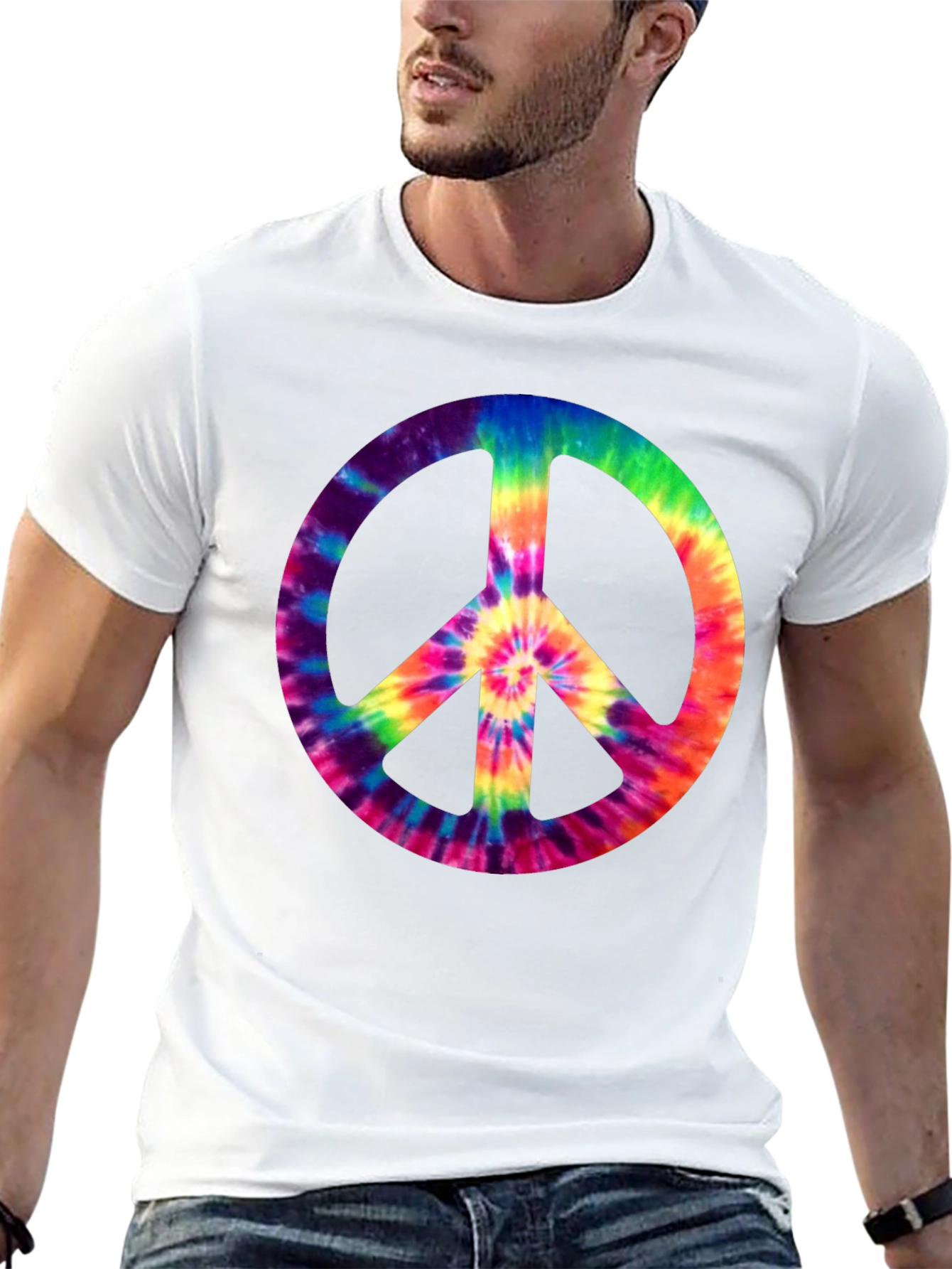 Tie-Dye Peace Sign Graphic Tee - Retro Style