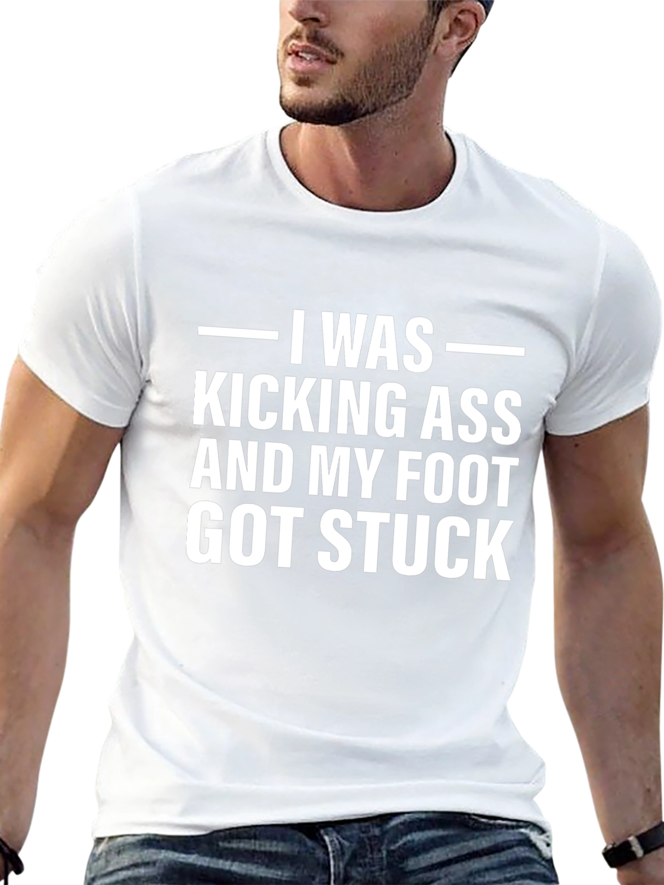 Funny Kicking Ass Foot Stuck Graphic Tee