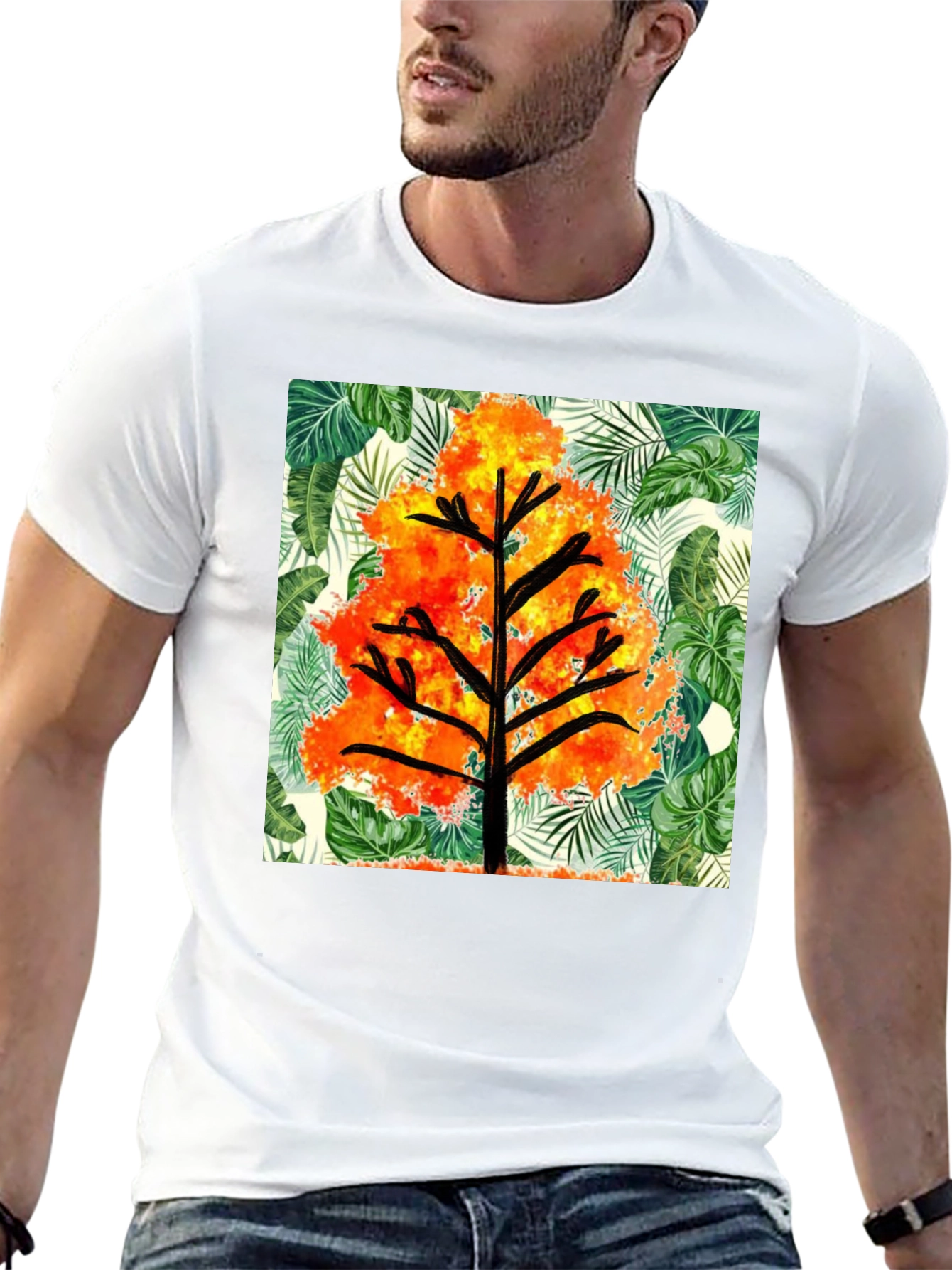 Tropical Tree Graphic T-Shirt - Mens Black Tee