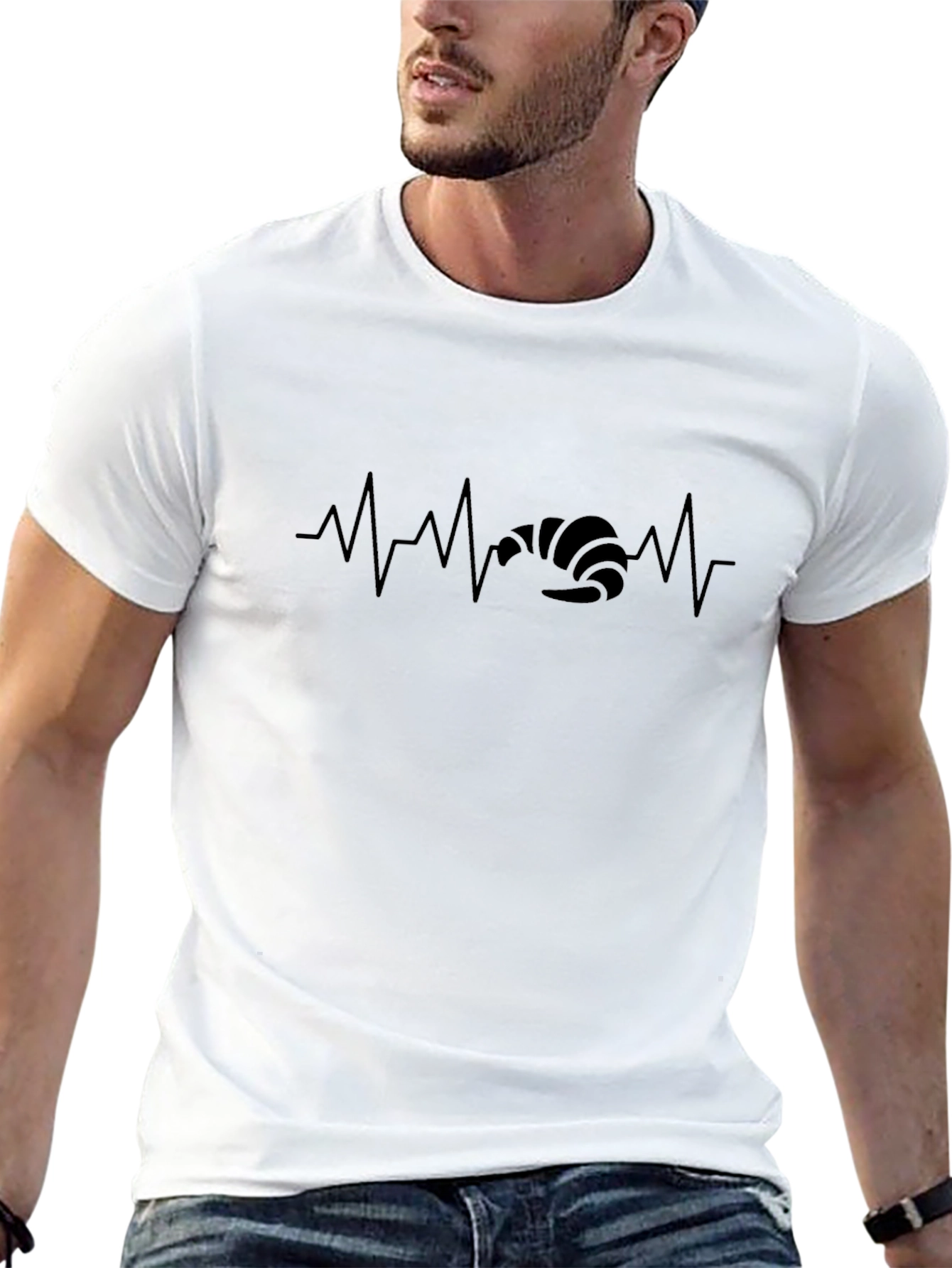 Croissant Heartbeat T-Shirt - Black