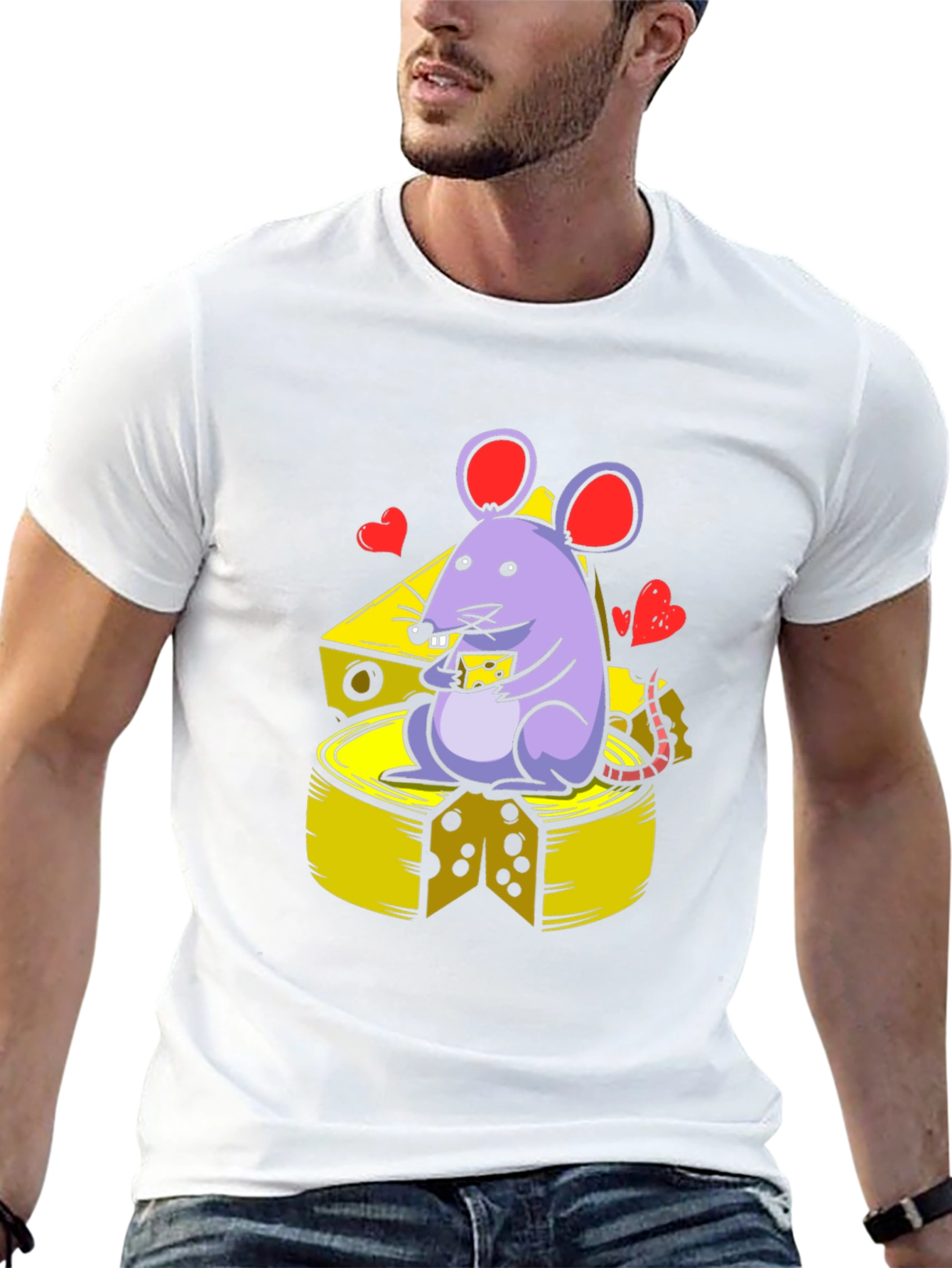 Cute Mouse Eating Cheese Graphic T-Shirt