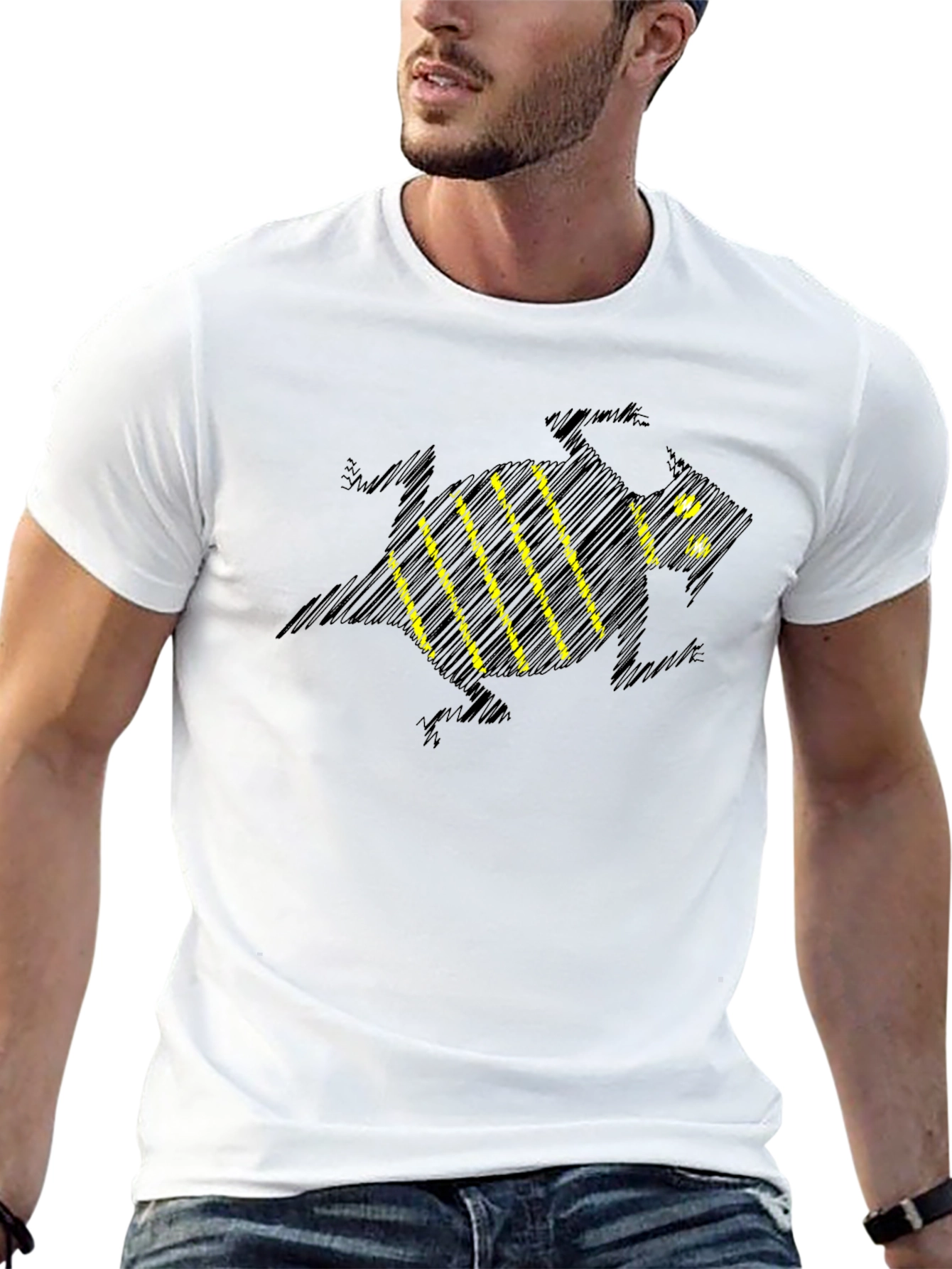 Stylish Black T-Shirt with Sketchy Bee Design