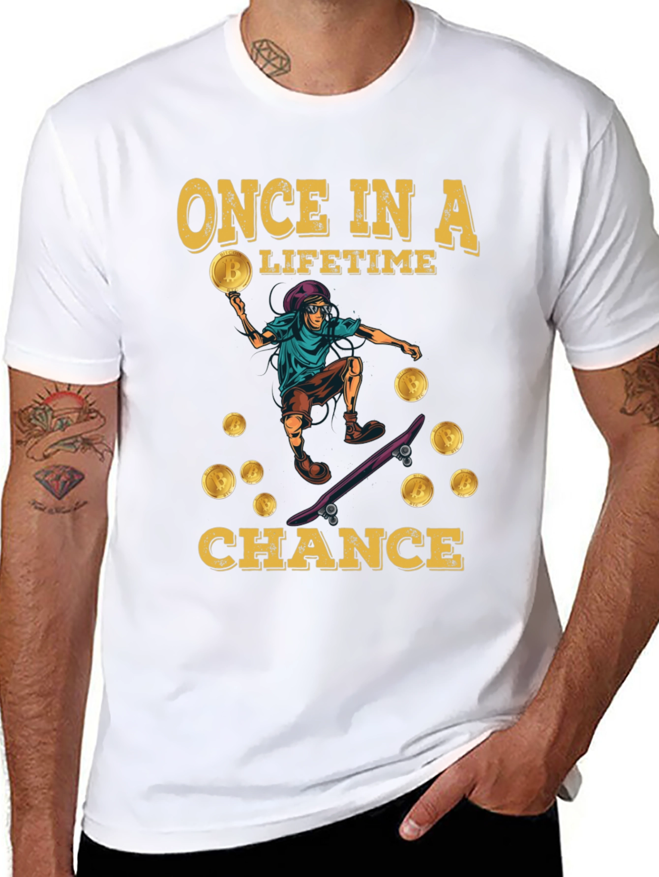 Bitcoin Skateboard T-Shirt - Once in a Lifetime Chance